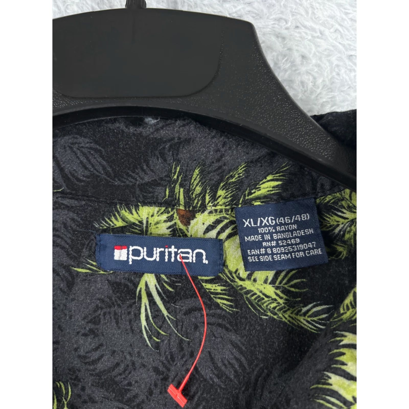 Vintage Puritan Shirt Mens XL Black Green Hawaiian Palm 100% Rayon Pocket Floral Aloha Beach Vacation Resort Shirt Mens XL Black Size US XL / EU 56 / 4 - 7 Thumbnail