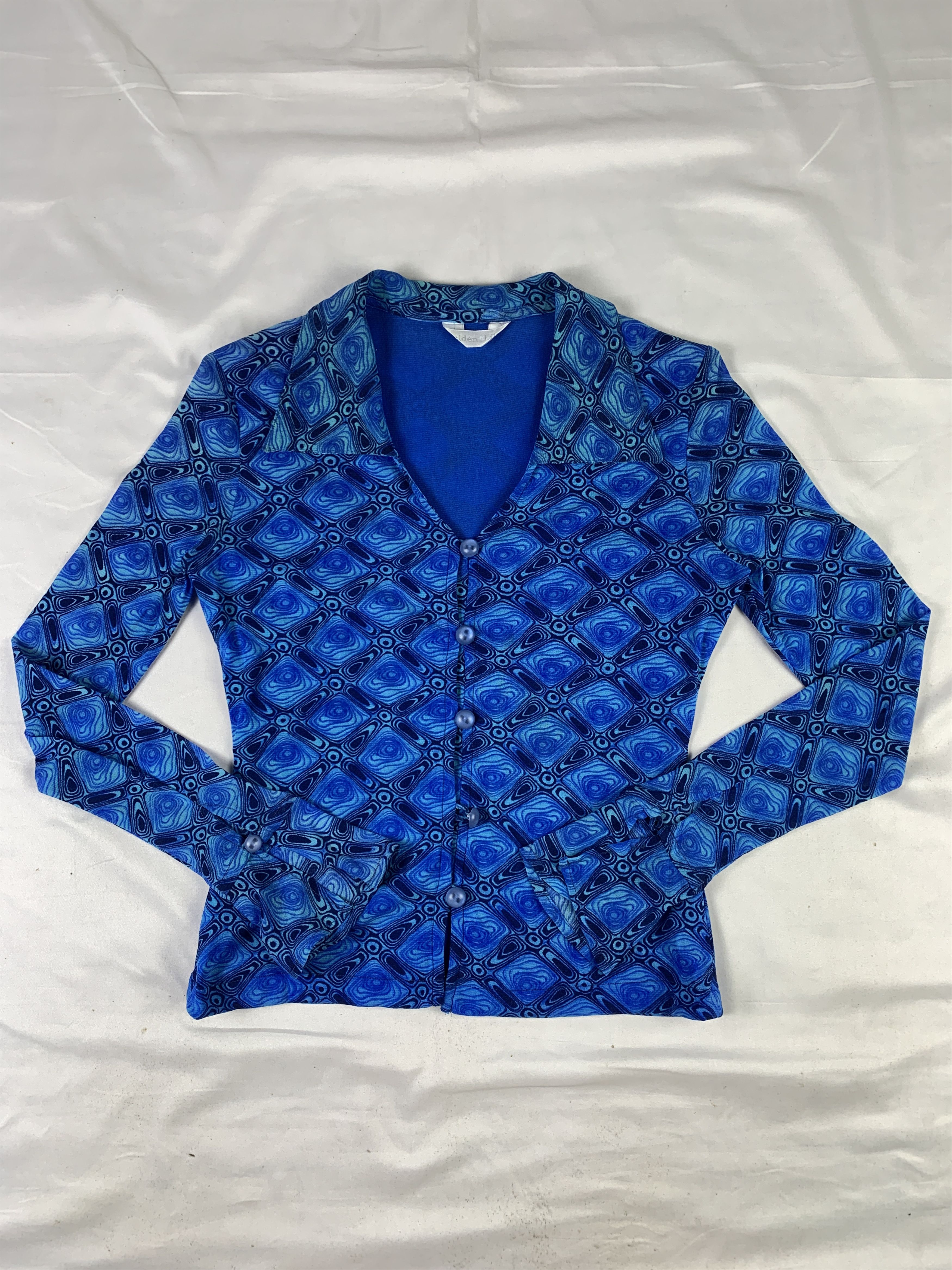 Japanese Brand Gold Line Printed Button up Mesh Top (S) Size S / US 4 / IT 40 - 1 Thumbnail