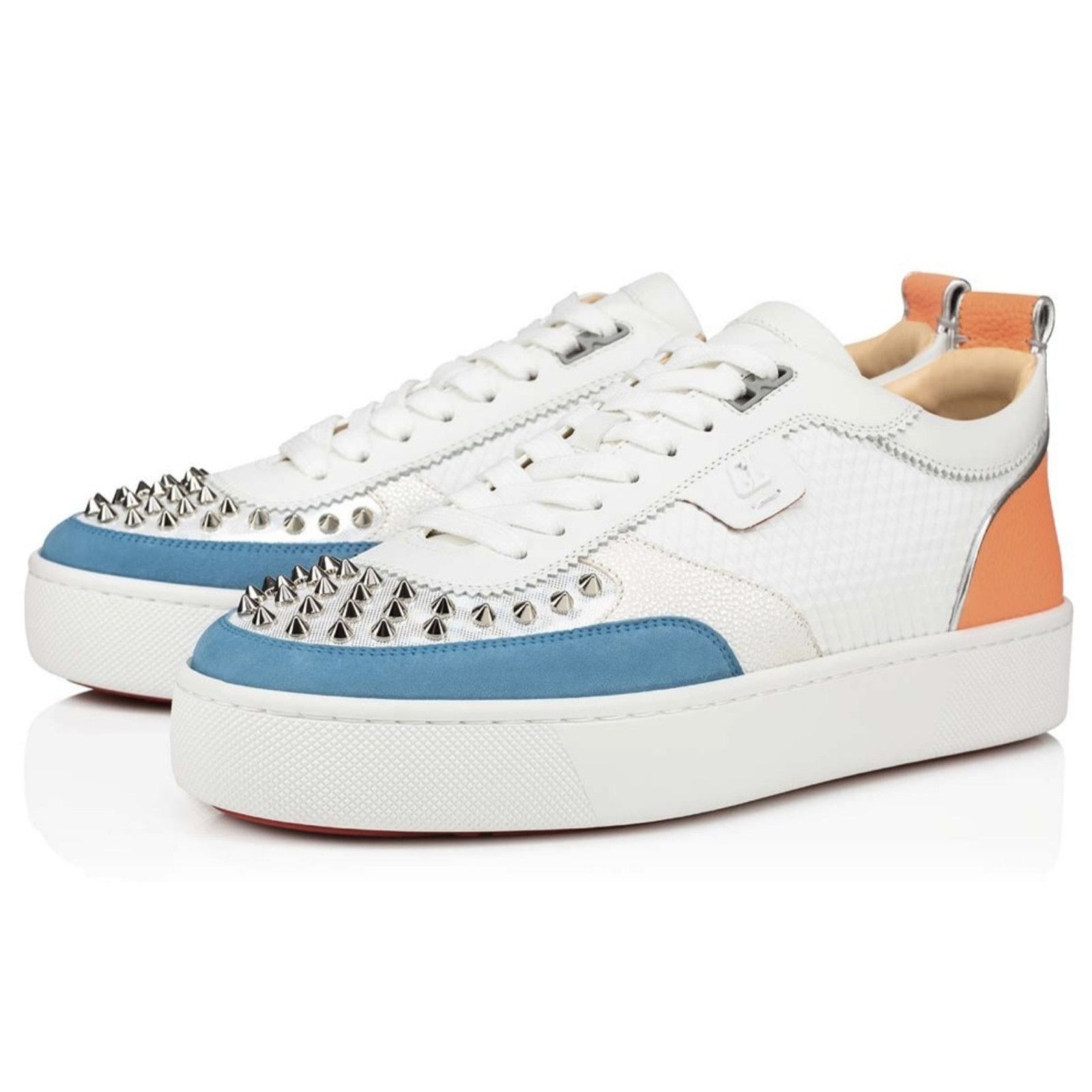Christian Louboutin Christian Louboutin Mens Happyrui Spikes Flat White Blue Size US 11 / EU 44 - 1 Thumbnail
