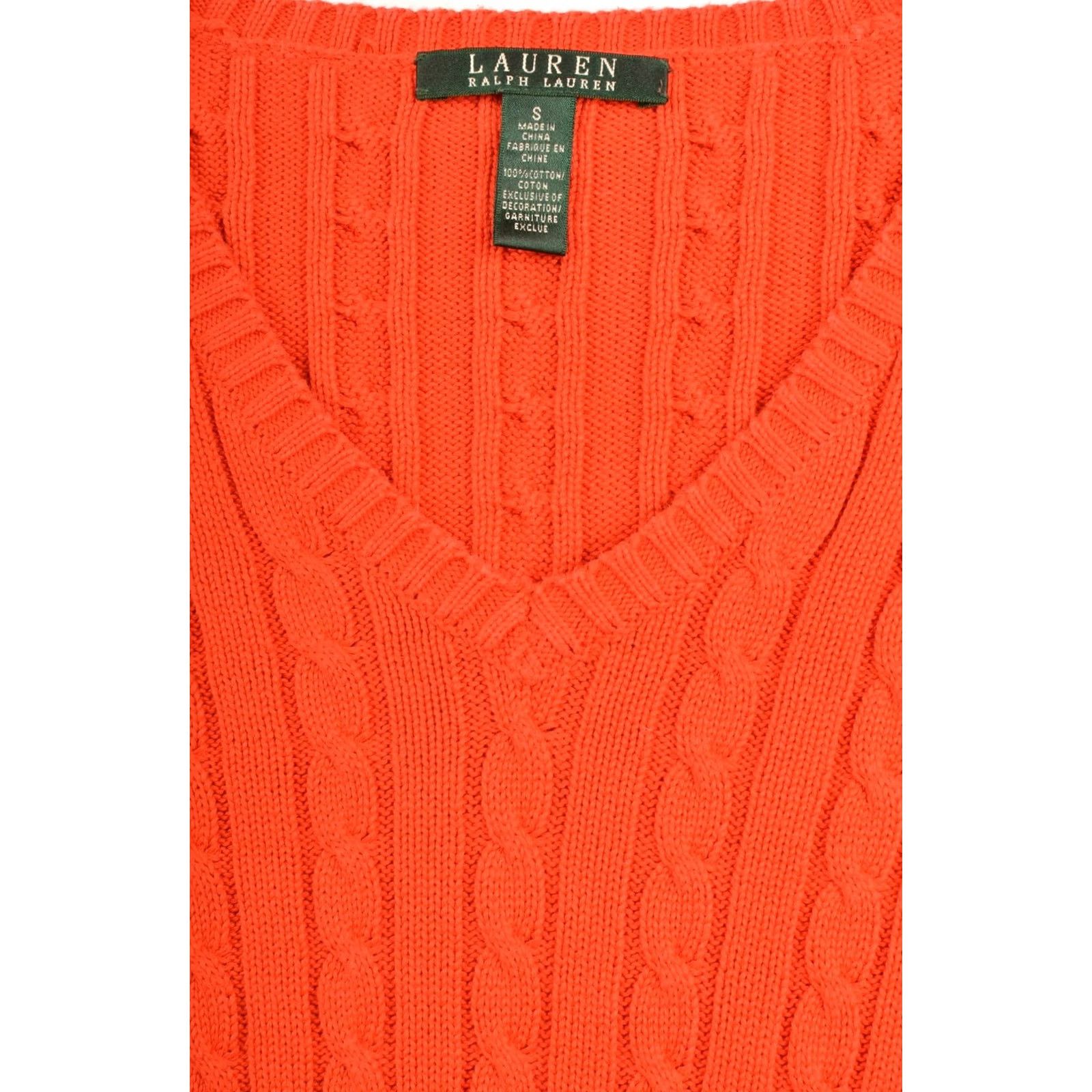 Ralph Lauren VINTAGE LRL Lauren Ralph Lauren Cable Knit Orange V-Neck Pullover Sweater Size S Womens Size S / US 4 / IT 40 - 4 Thumbnail
