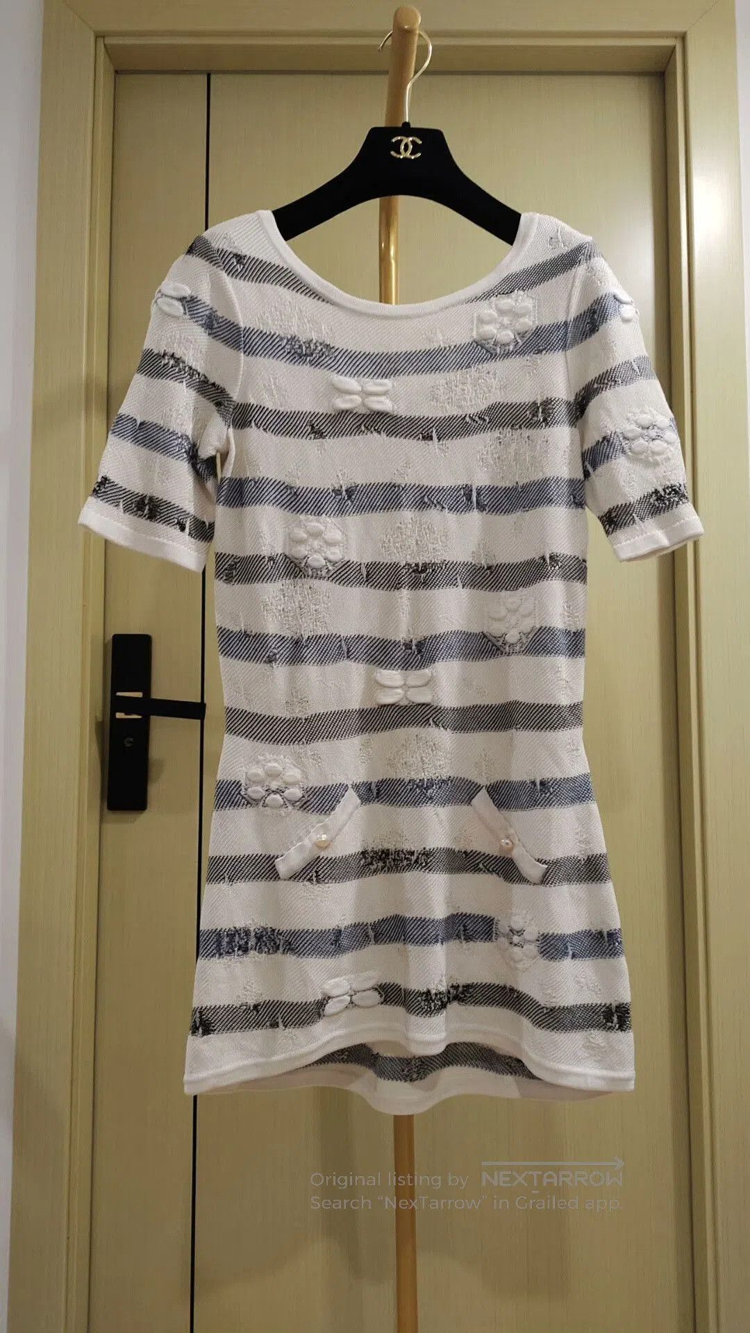 Chanel Chanel Gray White Striped Knit Dress. Size S / US 4 / IT 40 - 1 Thumbnail