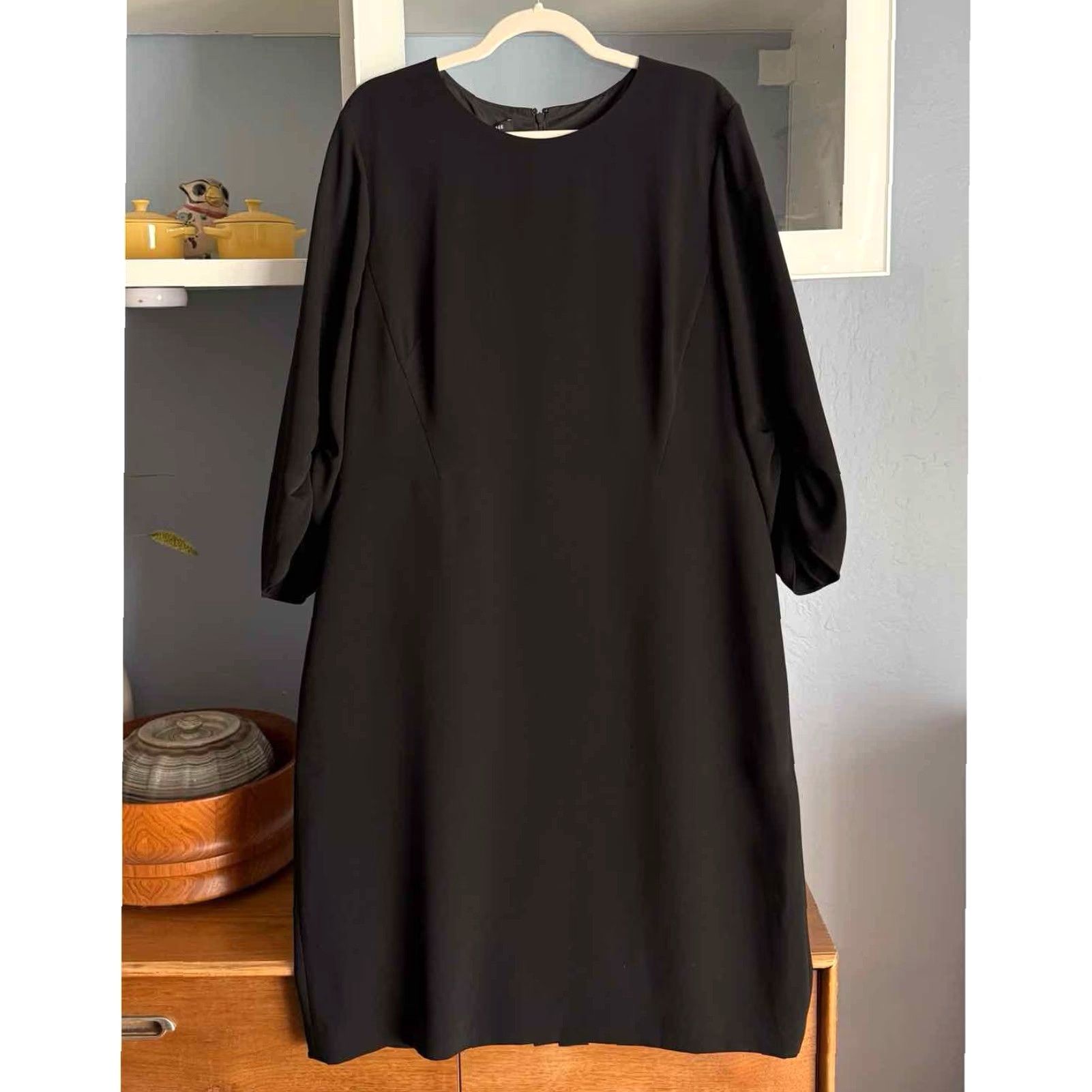 Vintage Lafayette 148 New York Wynona Finesse Crepe Shift Dress Black Size 18 Size XXL / US 16-18 / IT 52-54 - 2 Thumbnail