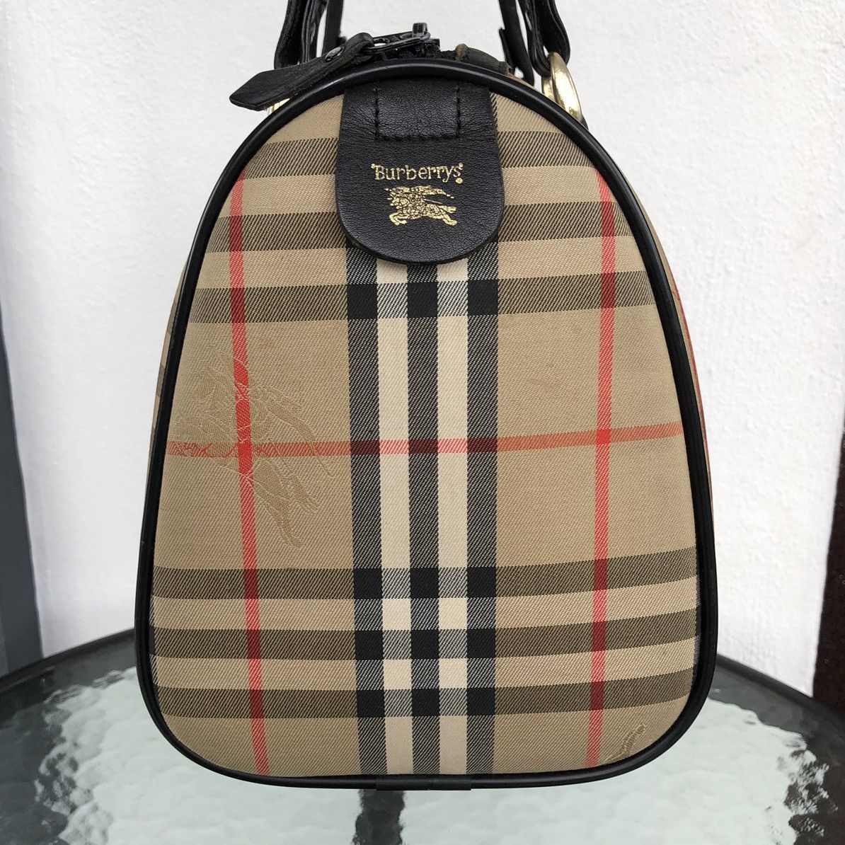 Burberry Burberry's Nova Check Pattern Logo Embossed Boston Bag Size ONE SIZE - 8 Thumbnail