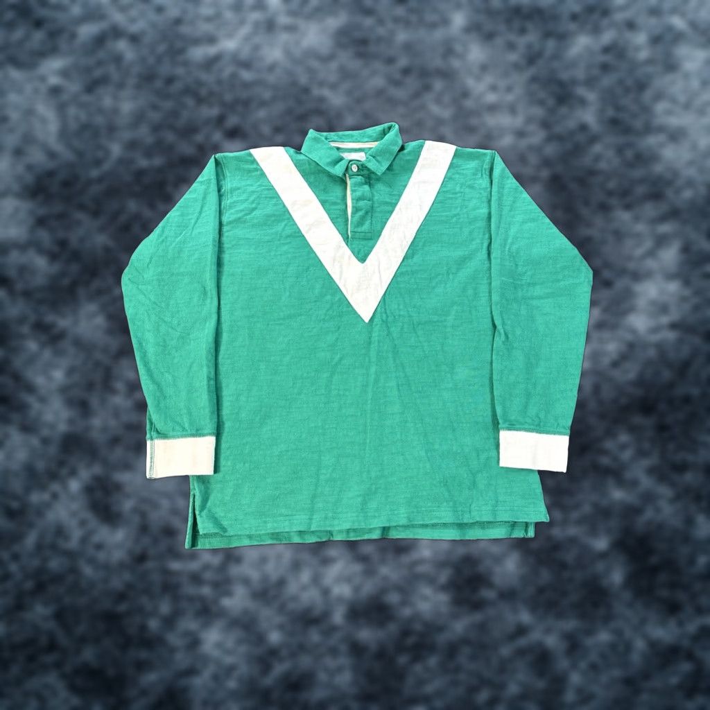 Vintage Drake's Polo Rugby Shirt Mens 38 Green Cotton Chevron Fléme Vneck Collared Shirt Size US M / EU 48-50 / 2 - 1 Thumbnail