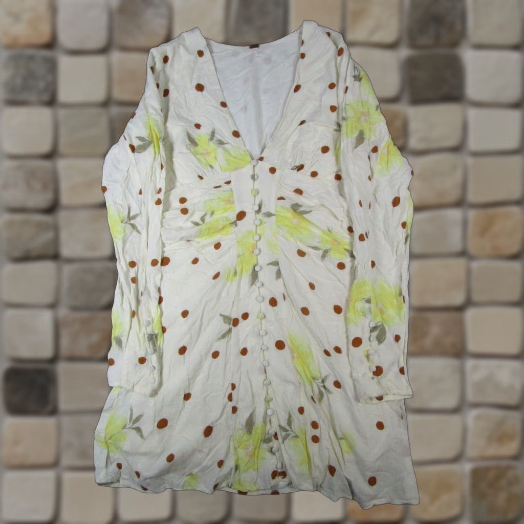Free People Free People Womens Dress Small Beige Red Yellow Floral Blouson Size S / US 4 / IT 40 - 1 Thumbnail