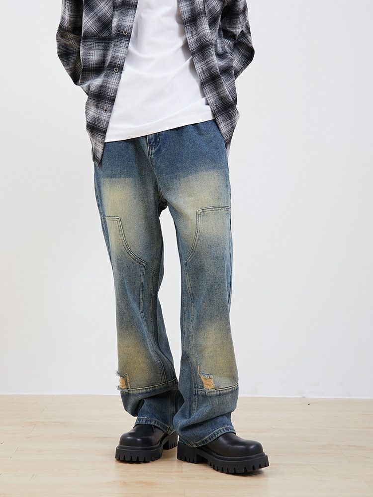 washed faded damaged hiphop carpenter jeans