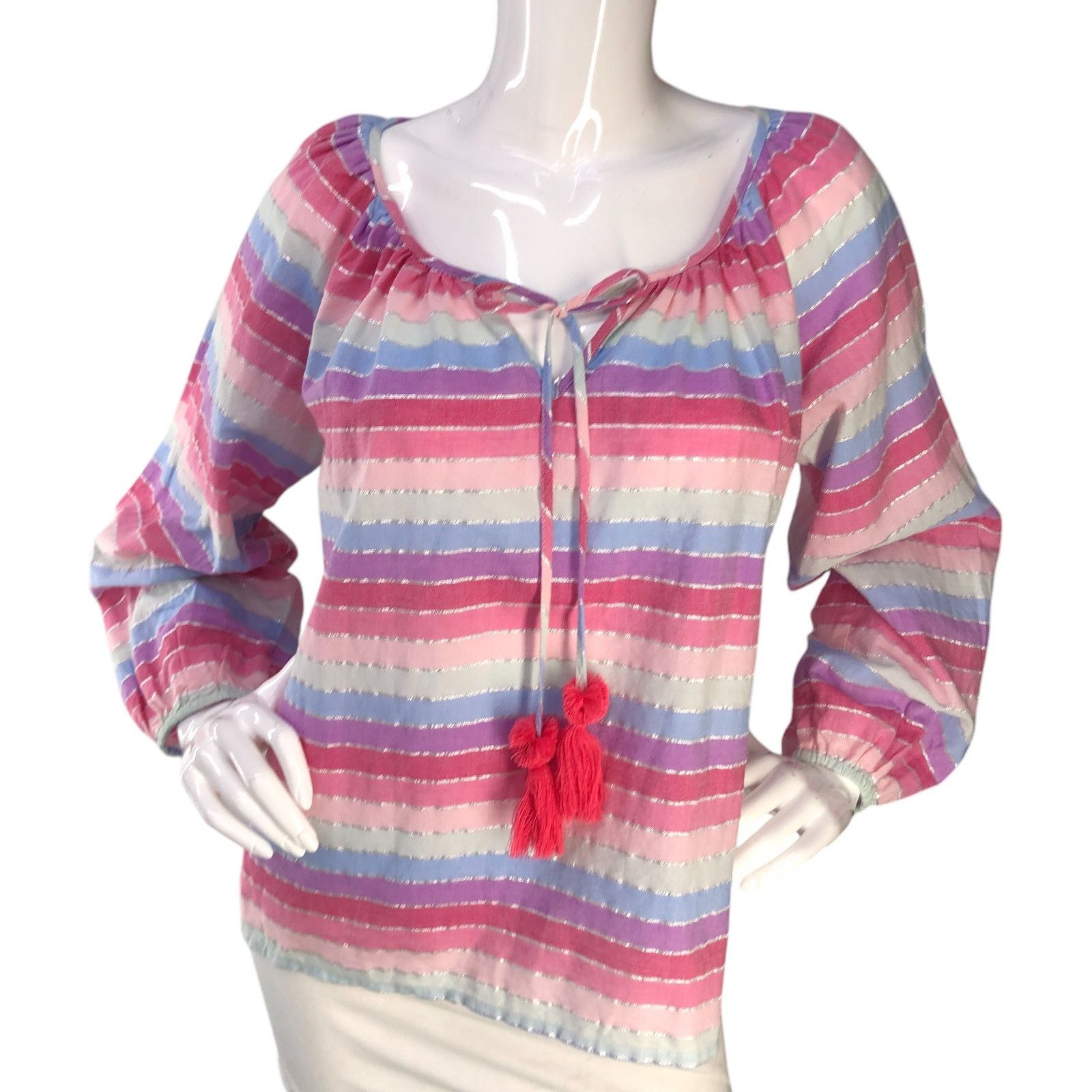 J.Crew J Crew Size S Top Peasant Metallic Pastel Stripe Oversized Size S / US 4 / IT 40 - 11 Thumbnail