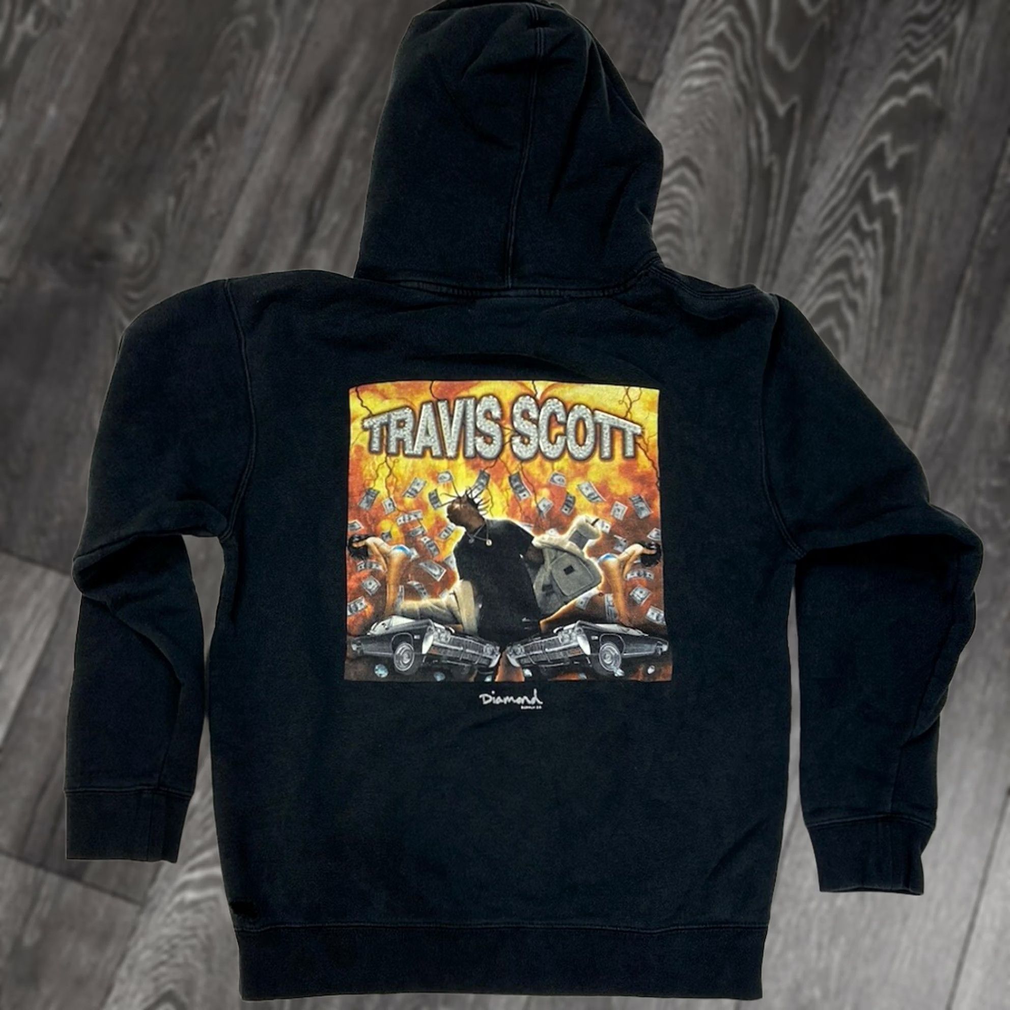 Diamond Supply Co. VINTAGE Diamond Supply Travis Scott Hoodie Men Small Black Pullover Shirt Hooded Graphic Print Pockets Logo 90s Hip Hop Music Size US S / EU 44-46 / 1 - 1 Thumbnail