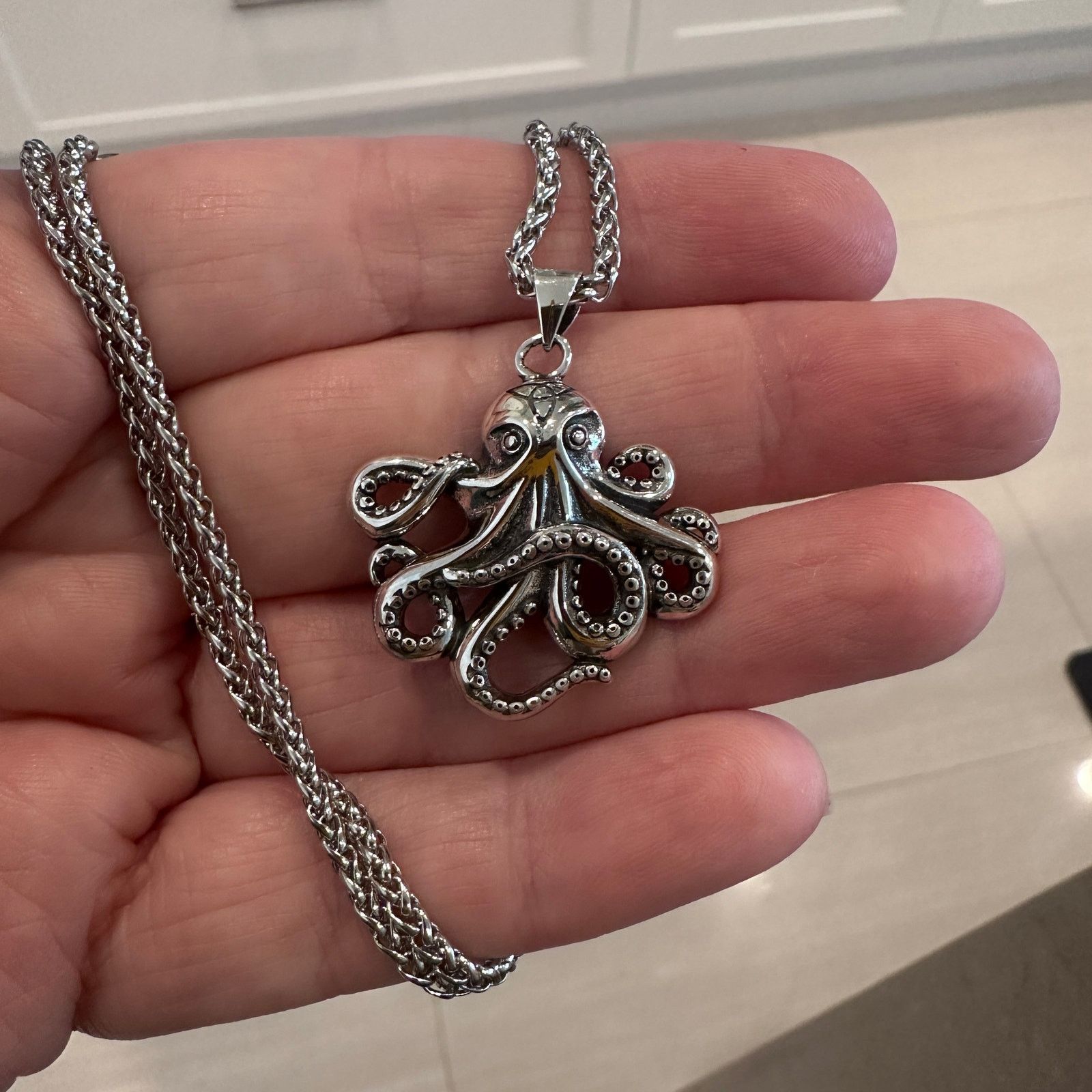 The Unbranded Brand Sterling Silver Octopus Necklace – Oxidized Finish Size ONE SIZE - 3 Thumbnail