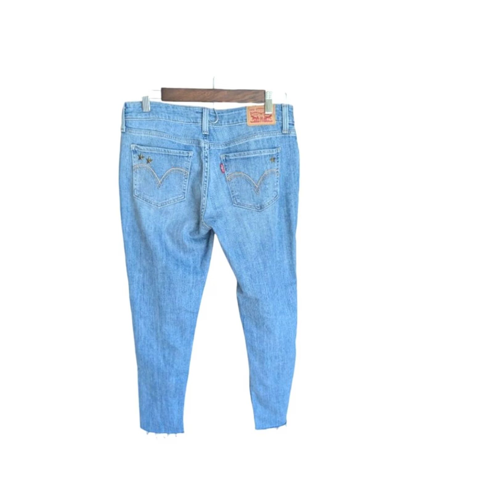 Levi's Levi's 535 Super Skinny Embellished Embroidered Distressed Jeans Women Size 29 Blue Embroidered Hearts Stars 535 Skinny Low Rise Jeans Womens Size 29 Size 29" - 6 Thumbnail