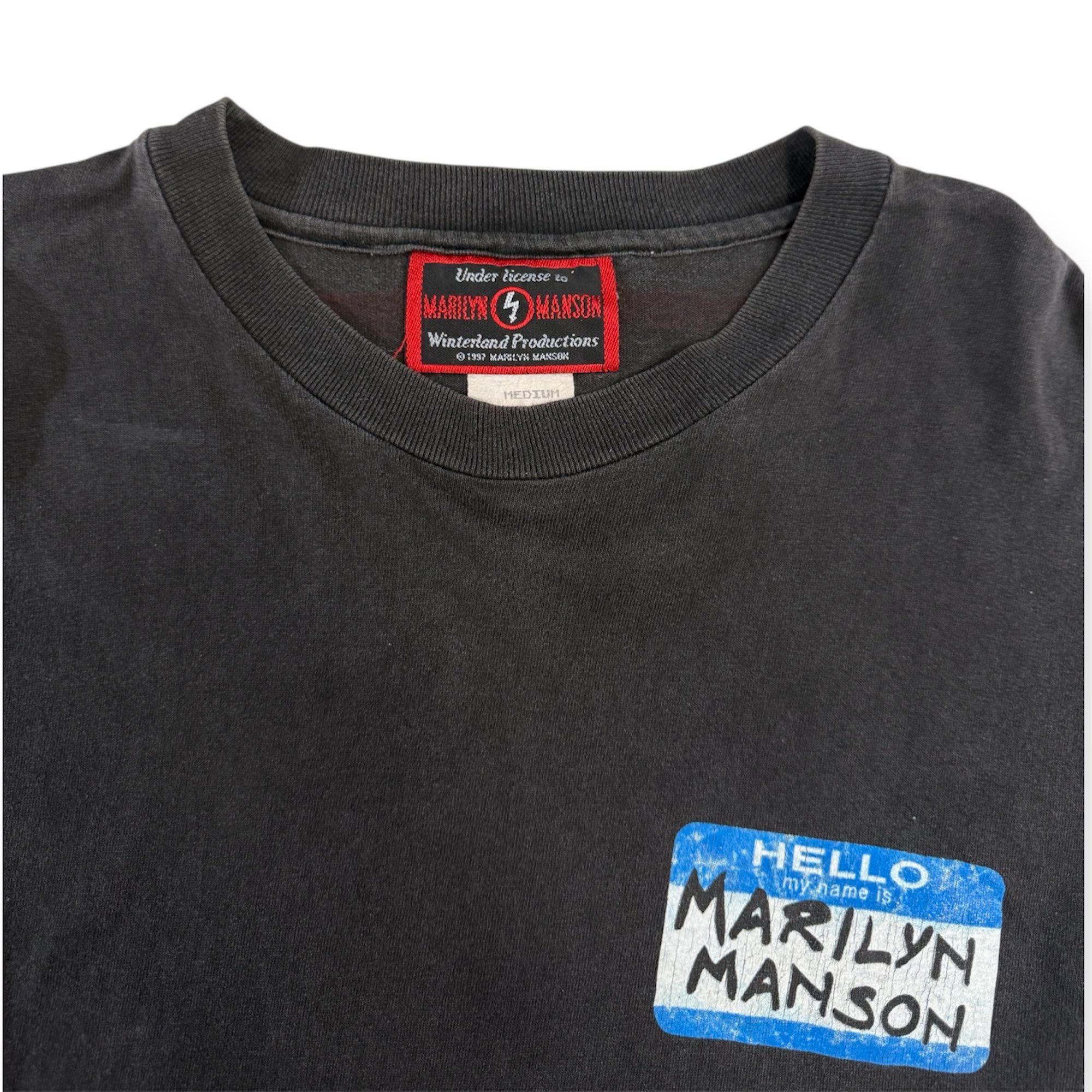 Marilyn Manson × Vintage Vintage 90s Marilyn Manson Hello My Name Is Band T-Shirt Size US M / EU 48-50 / 2 - 3 Thumbnail