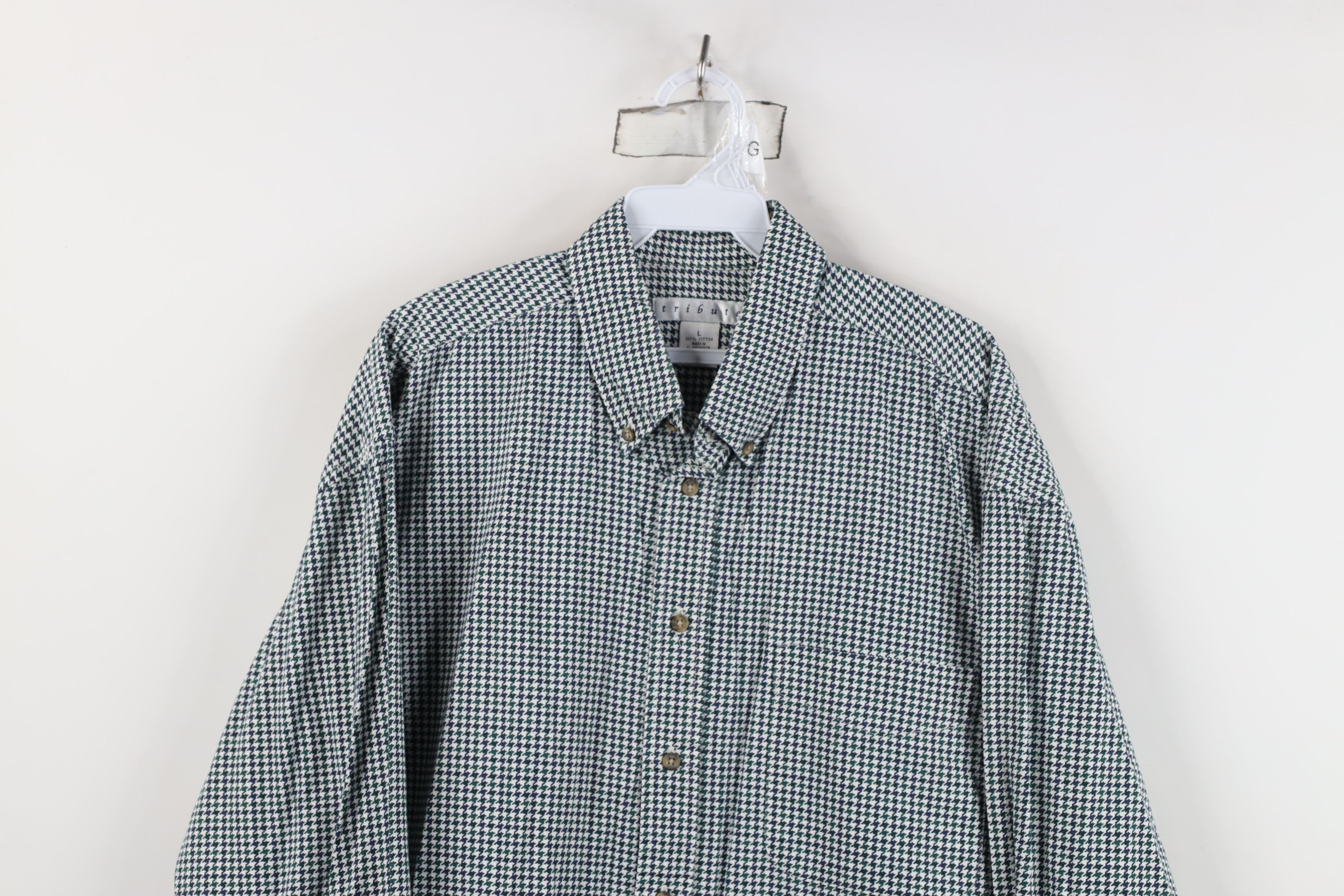 Vintage Vintage 90s Streetwear Houndstooth Collared Button Shirt Size US L / EU 52-54 / 3 - 2 Thumbnail
