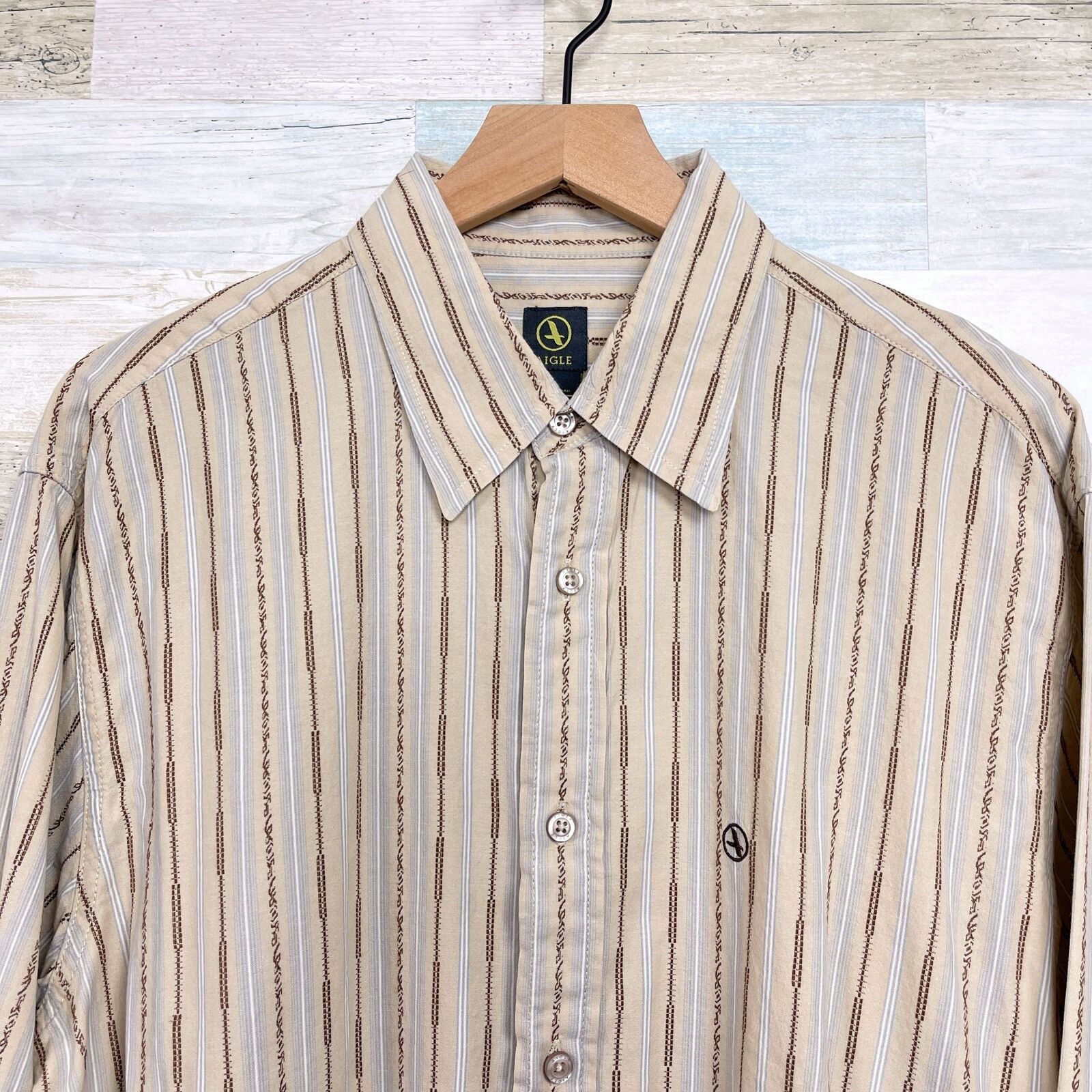 Aigle AIGLE Embroidered Striped Button Front Shirt Beige Mens L Size US L / EU 52-54 / 3 - 2 Thumbnail