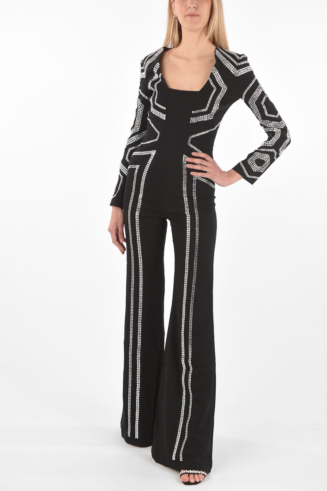 Philipp Plein og1mm0824 Rhinestoned Geometric Jumpsuit in Black Size 28" / US 6 / IT 42 - 1 Thumbnail