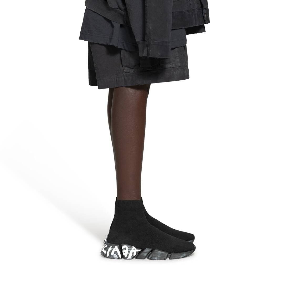 Balenciaga o1mt1gz0425 Speed 2.0 Graffiti Recycled Knit Sneakers Black Size US 13 / EU 46 - 9 Thumbnail