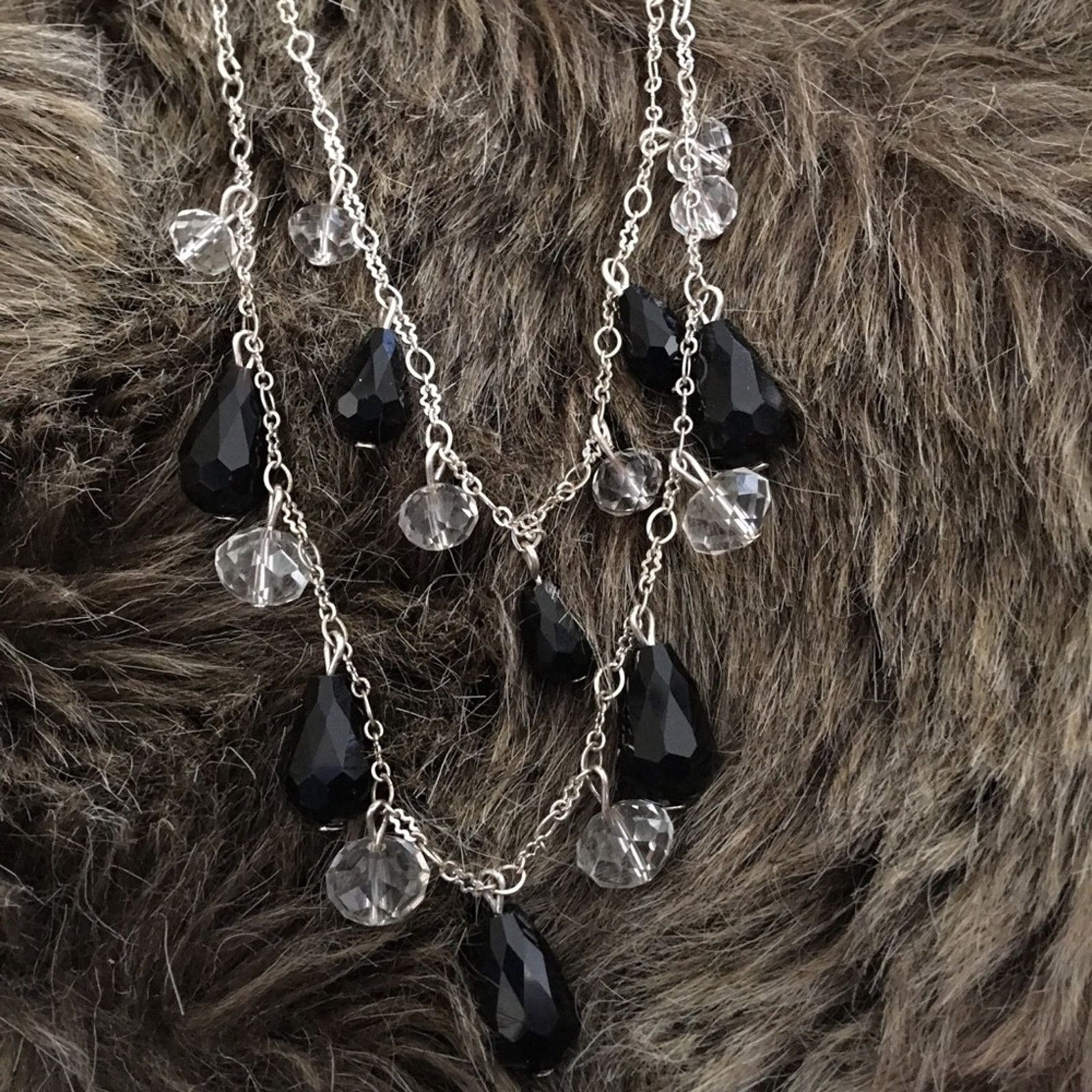 Jewelry Black and clear double strand chandelier necklace Size ONE SIZE - 6 Thumbnail