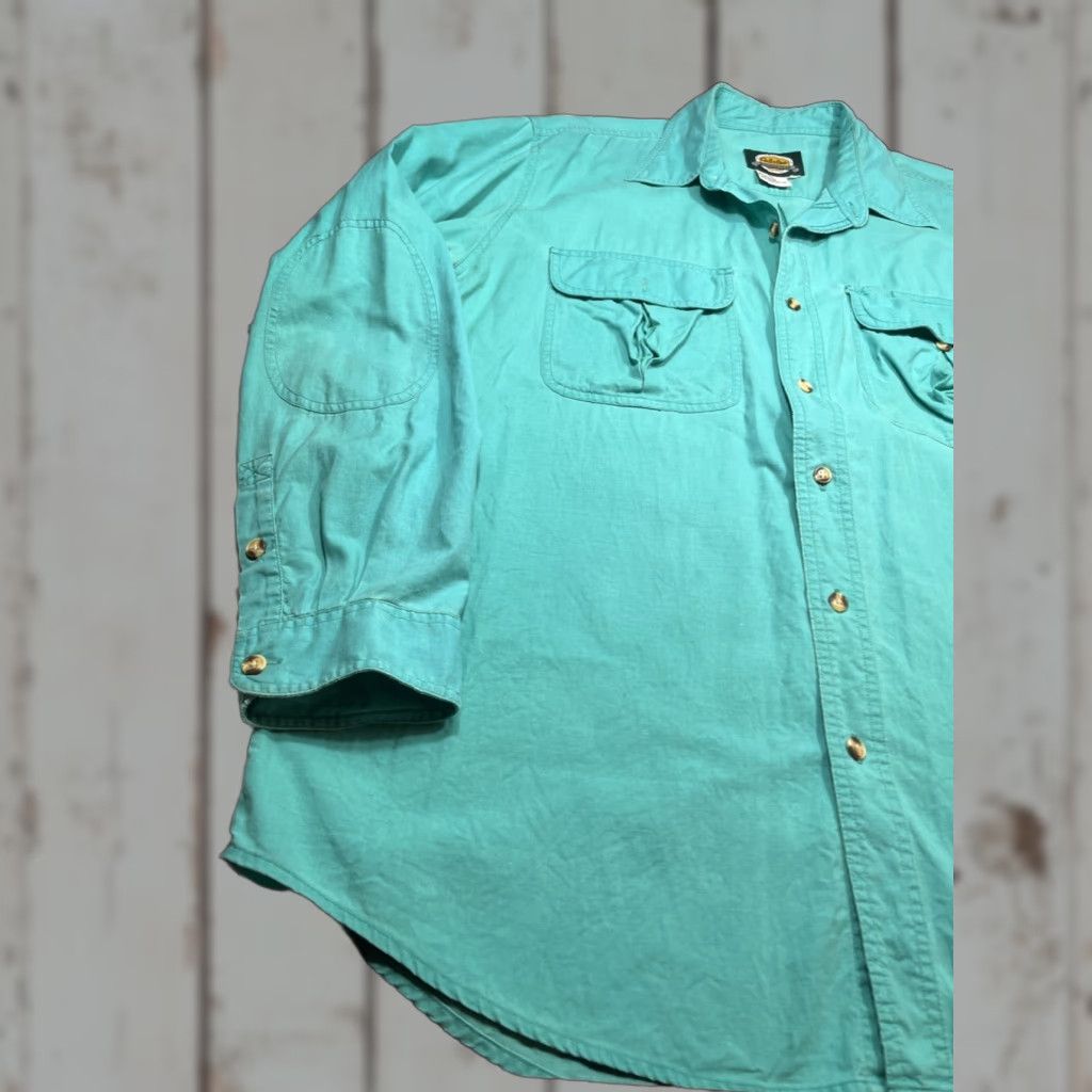 Vintage VINTAGE Cabela’s Aqua BLUE Shirt XL MEN Cotton Long Sleeve Cargo Pockets Button-Up Work Shirt Grunge 90s Dad Western Casual Men Size US XL / EU 56 / 4 - 1 Thumbnail