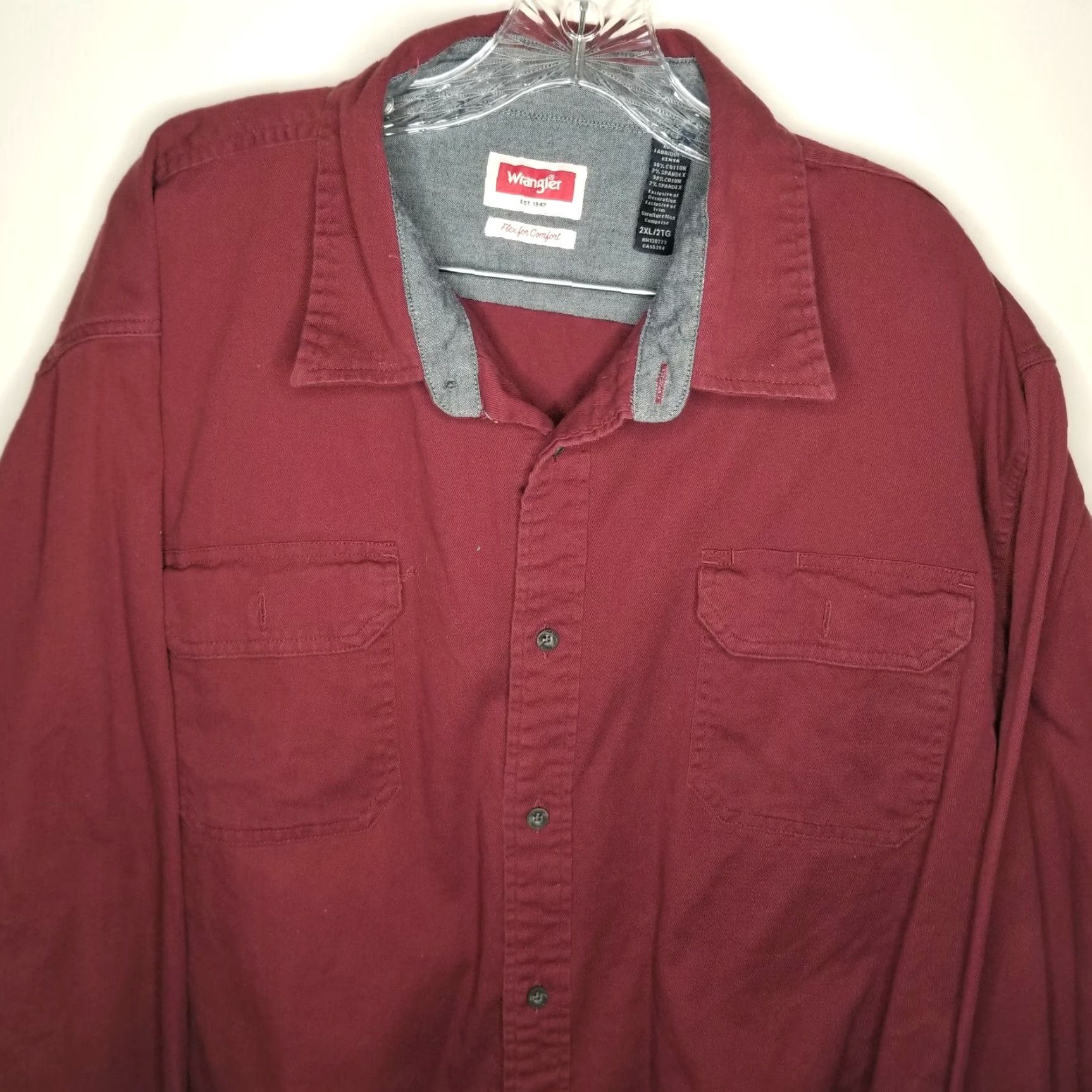 Wrangler Wrangler Mens Long Sleeve Button-Up Shirt 2XL Red Heavy Duty Men Size US XXL / EU 58 / 5 - 2 Thumbnail
