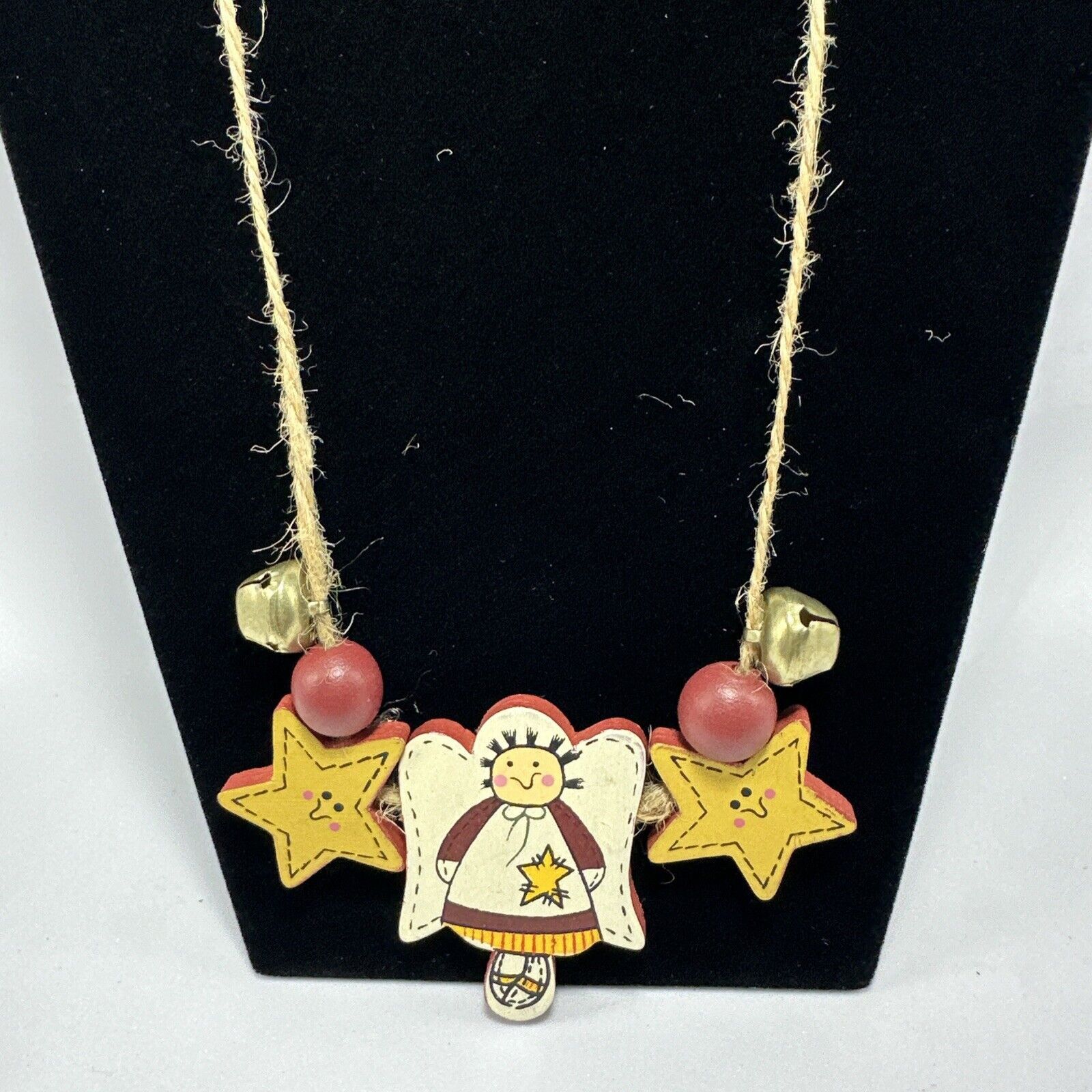 Other Angel Stars Bells Painted Wood Beads Holiday Necklace 22" Size ONE SIZE - 6 Thumbnail