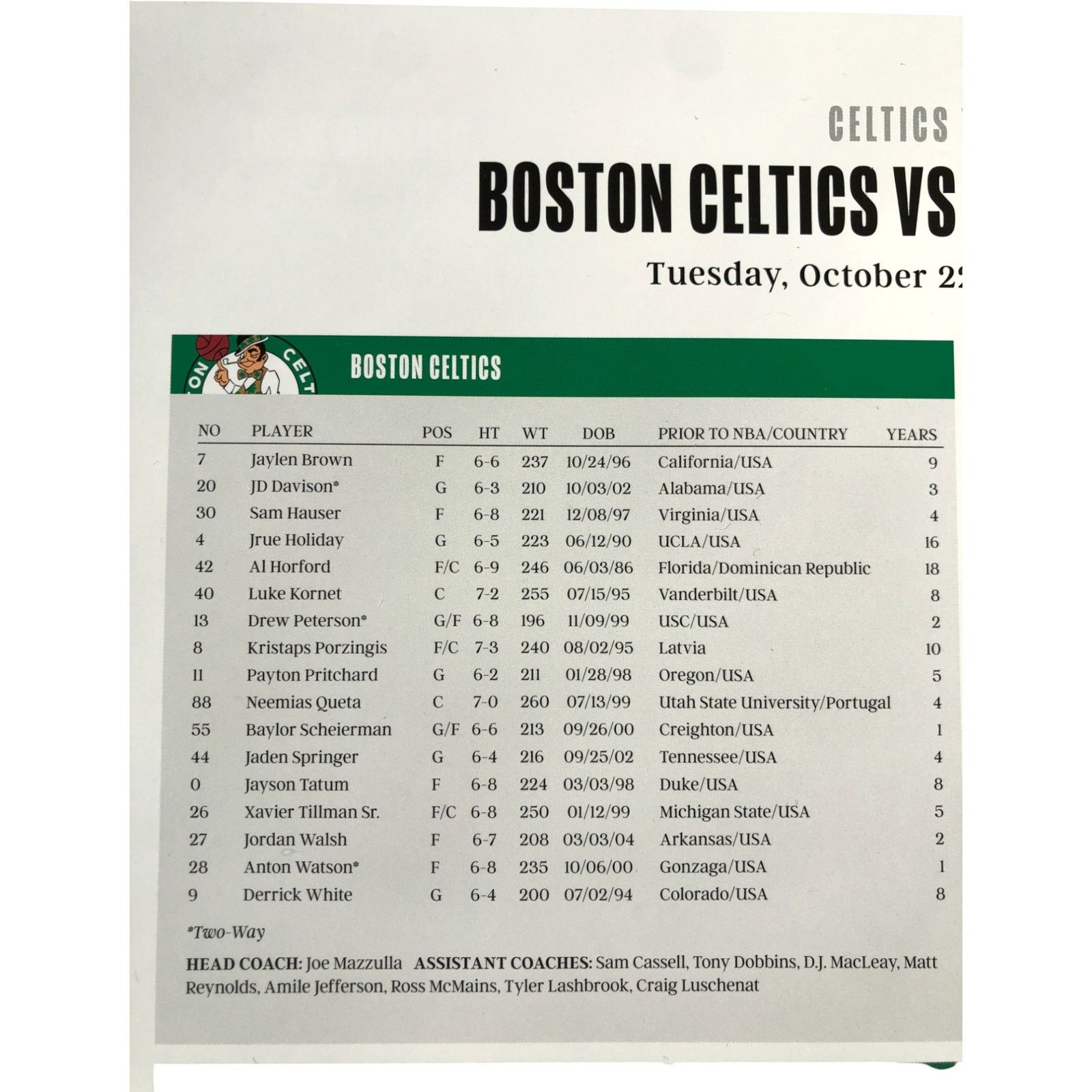 NBA Boston Celtics v New York Knicks 10/22/24 BannerNight Poster Size ONE SIZE - 13 Thumbnail