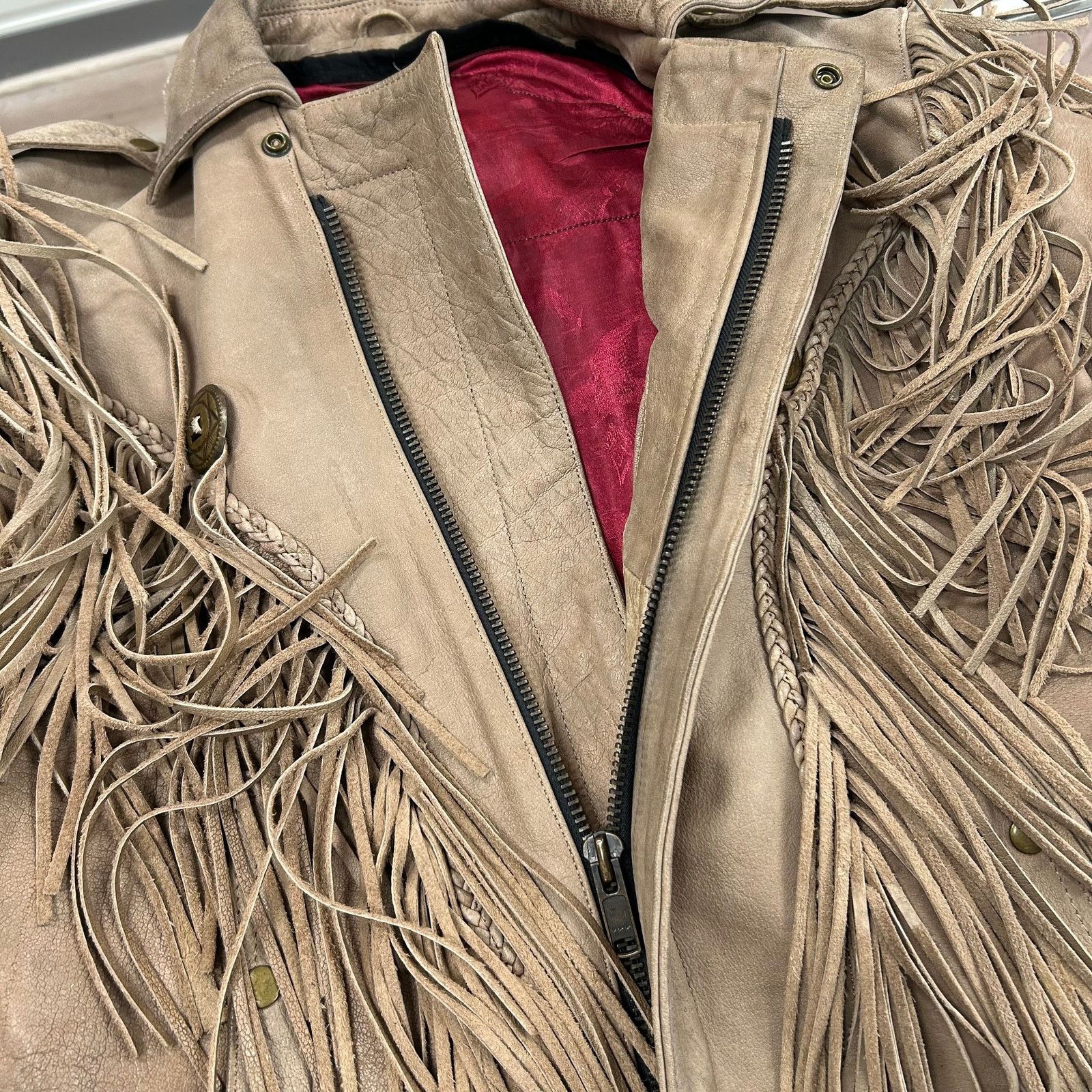 Harley Davidson Vintage Indian Motorcycle Fringe Tassel Brown Leather Jacket Size US L / EU 52-54 / 3 - 5 Thumbnail