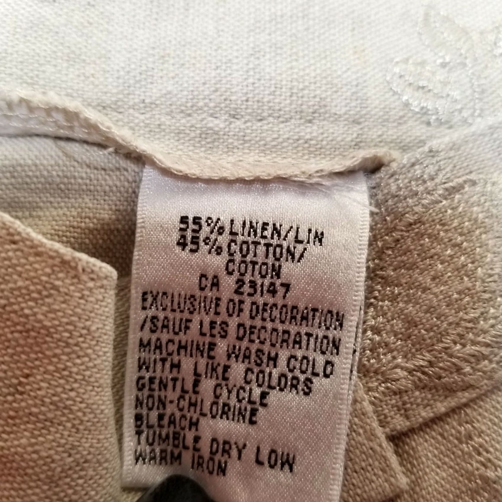 Talbots Talbots Womens Irish Linen Blend High Rise Pants 14 Embroidered Straight Leg Beige Floral Pocketed Size 36" / US 14 / IT 50 - 4 Thumbnail