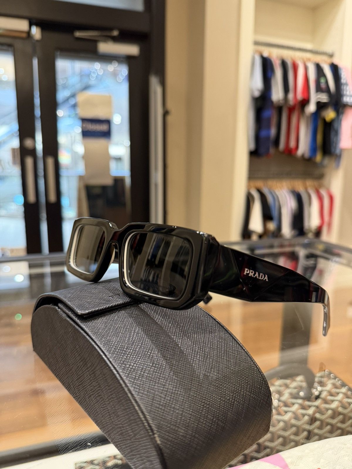 Prada Prada Symbole Rectangle Sunglasses- Black Size ONE SIZE - 1 Thumbnail