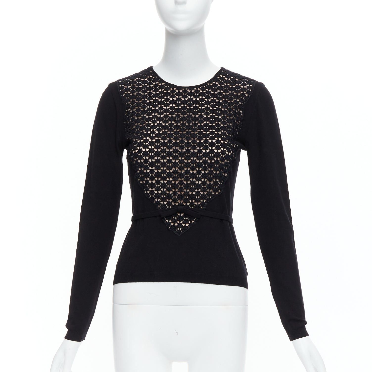 Giambattista Valli GIAMBATTISTA VALLI black pink overlay bow detail lace sweater XXS Size XS / US 0-2 / IT 36-38 - 1 Thumbnail