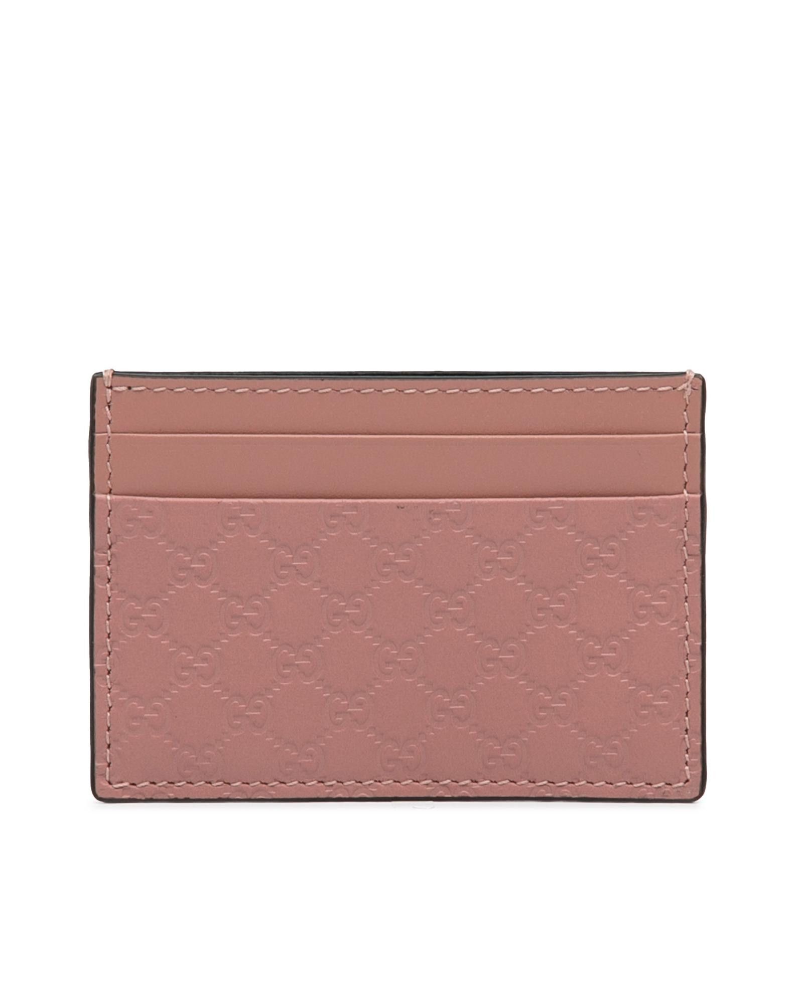 image of Gucci Embossed Leather Card Holder in Pink, Women's