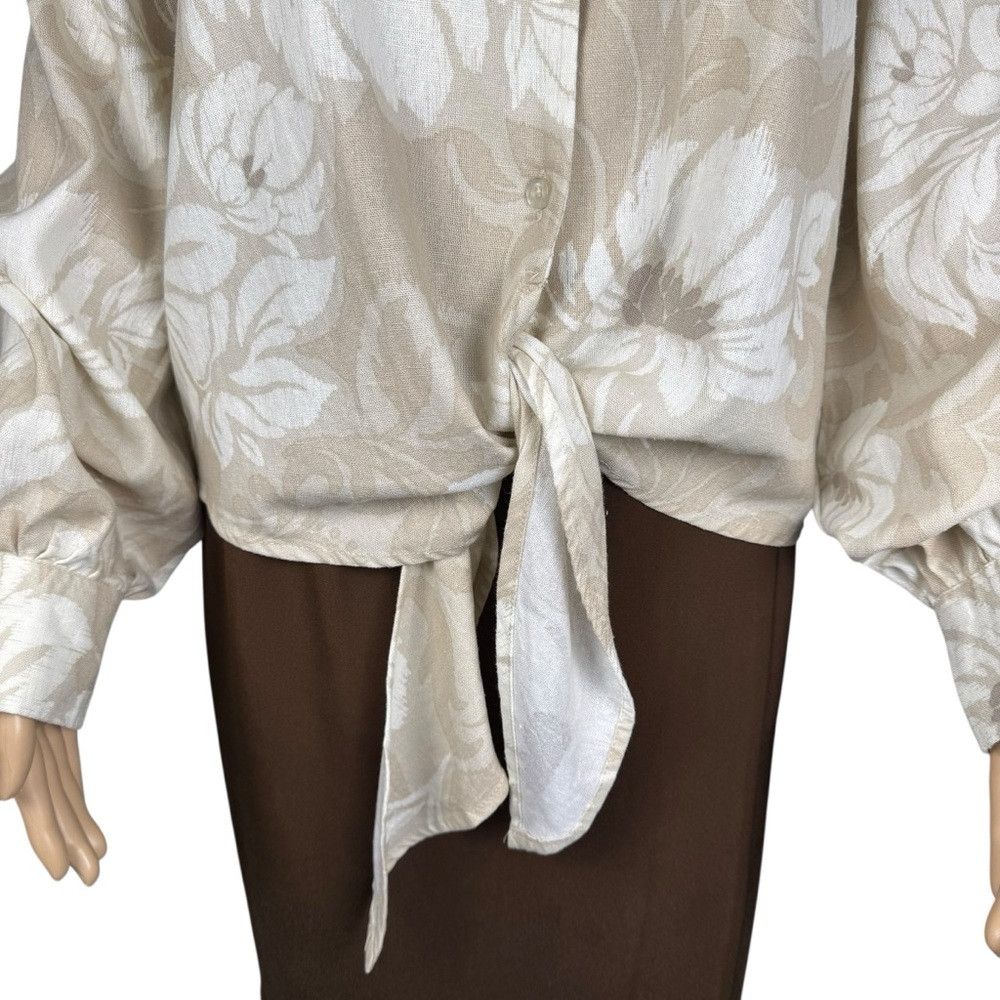 Ellen Tracy NWT New $89 Ellen Tracy Linen Blend Beige Floral Tie Front Size M / US 6-8 / IT 42-44 - 9 Thumbnail