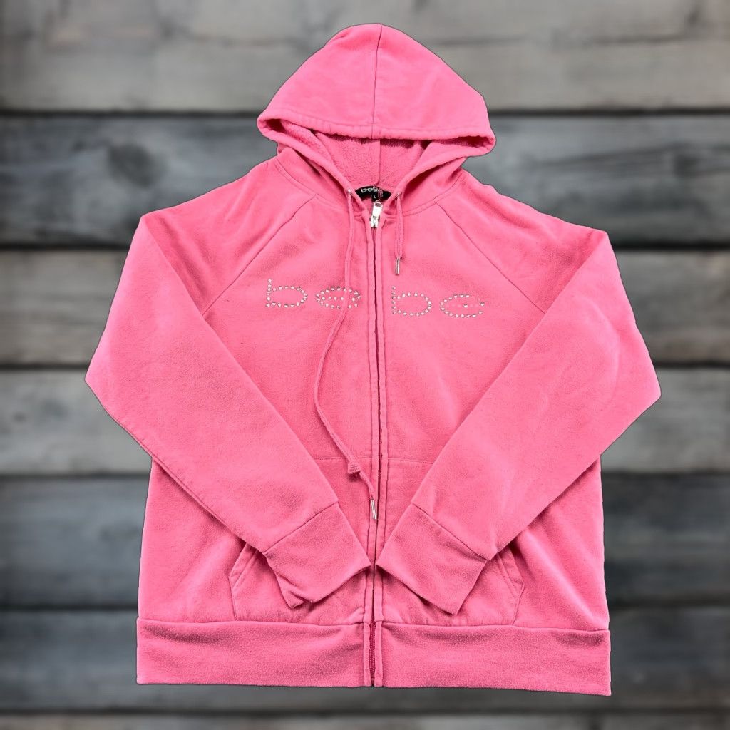 Bebe Bebe Sport Hoodie Womens L Pink Full Zip Sweatshirt Fleece Spellout Logo Bling Hoodie Sweatshirt Logo Bling Pink L Womens Mens Size L / US 10 / IT 46 - 1 Thumbnail