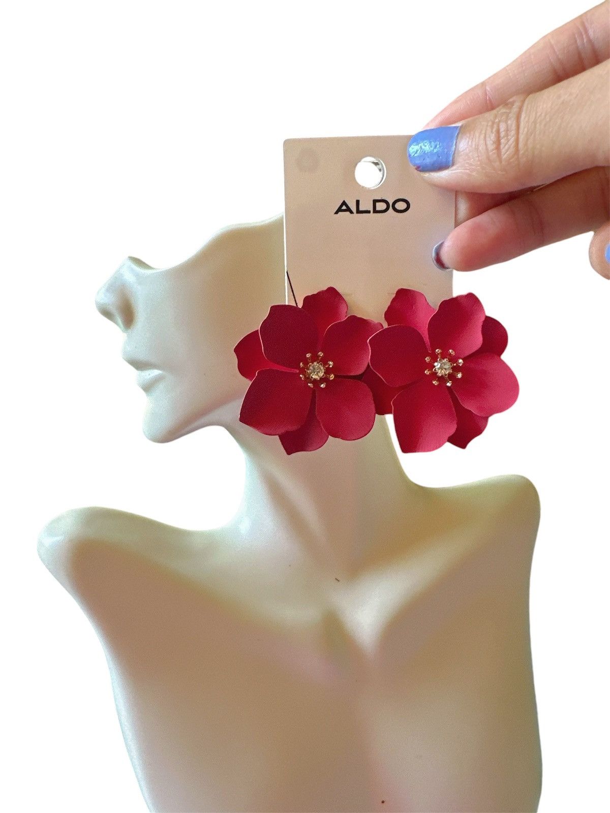 Aldo Aldo earrings red pink flower gold tone Size ONE SIZE - 1 Thumbnail