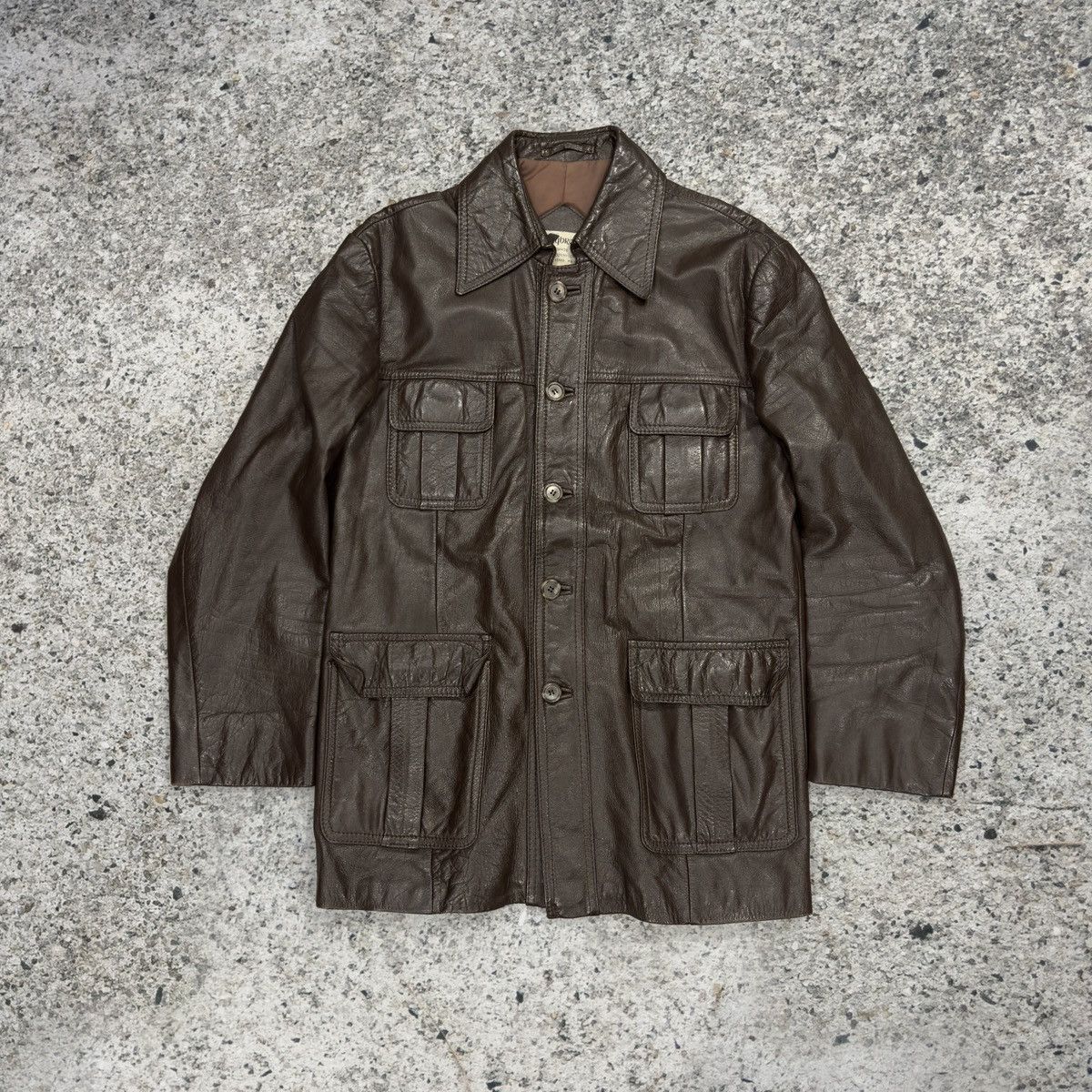 Vintage 70s Claybrooke Cowhide Brown Leather Mod Style Jacket Size US L / EU 52-54 / 3 - 1 Thumbnail