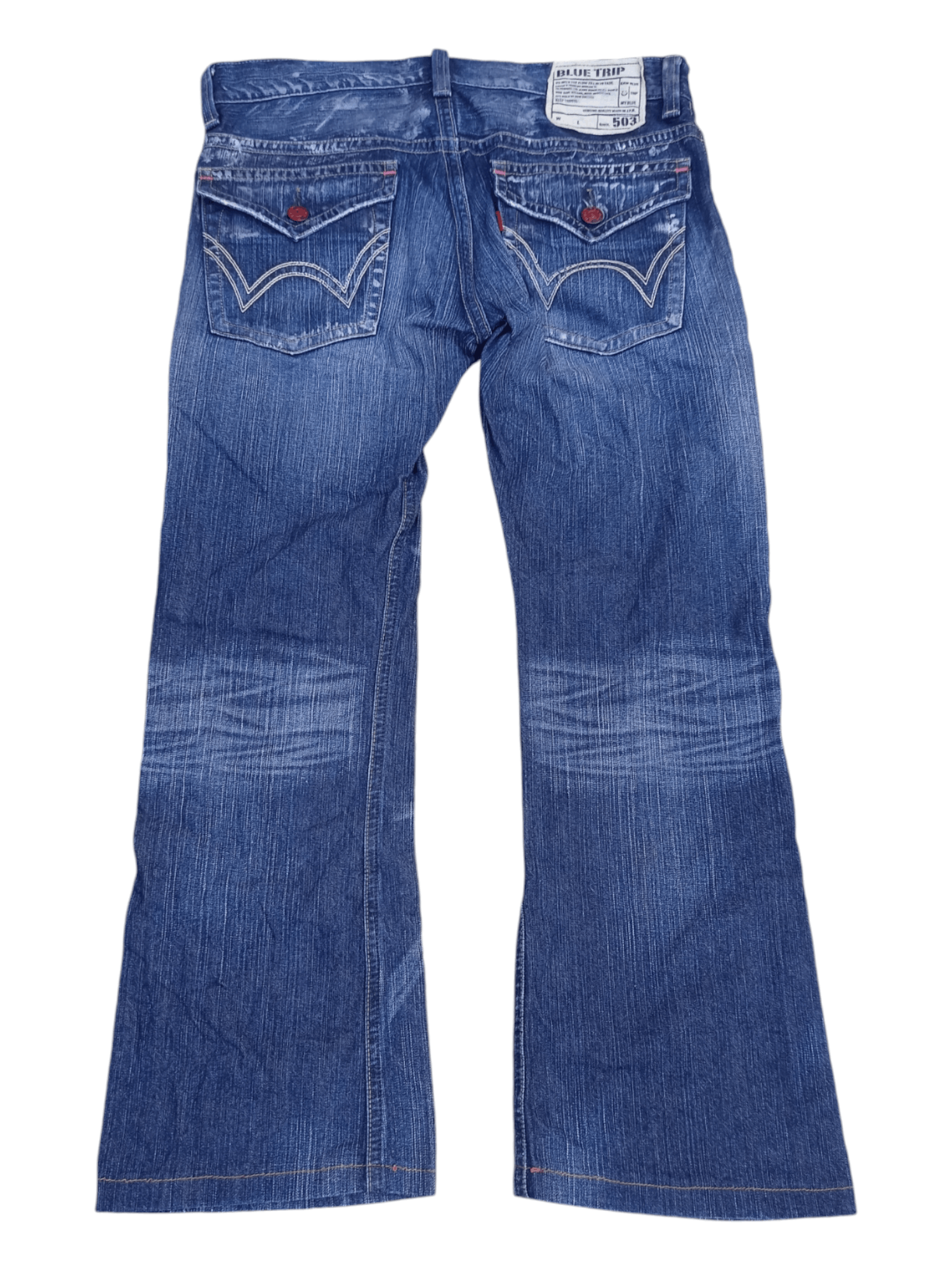 Edwin Edwin 503 Blue Trip Distressed Minimalist Flare Jeans Size US 34 / EU 50 - 2 Thumbnail