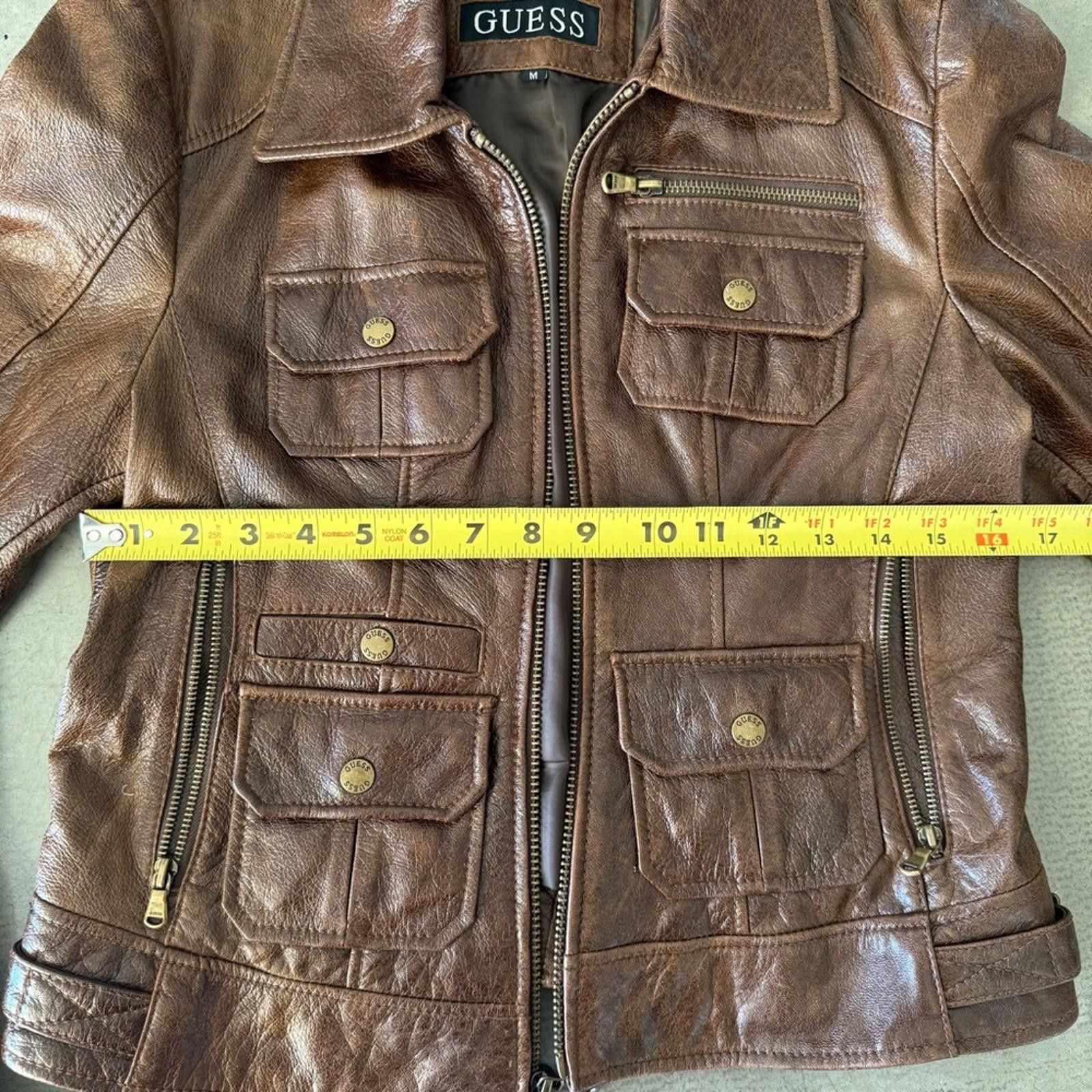 Guess Guess / Leather Moto Utility Jacket / Brown Size M / US 6-8 / IT 42-44 - 6 Thumbnail