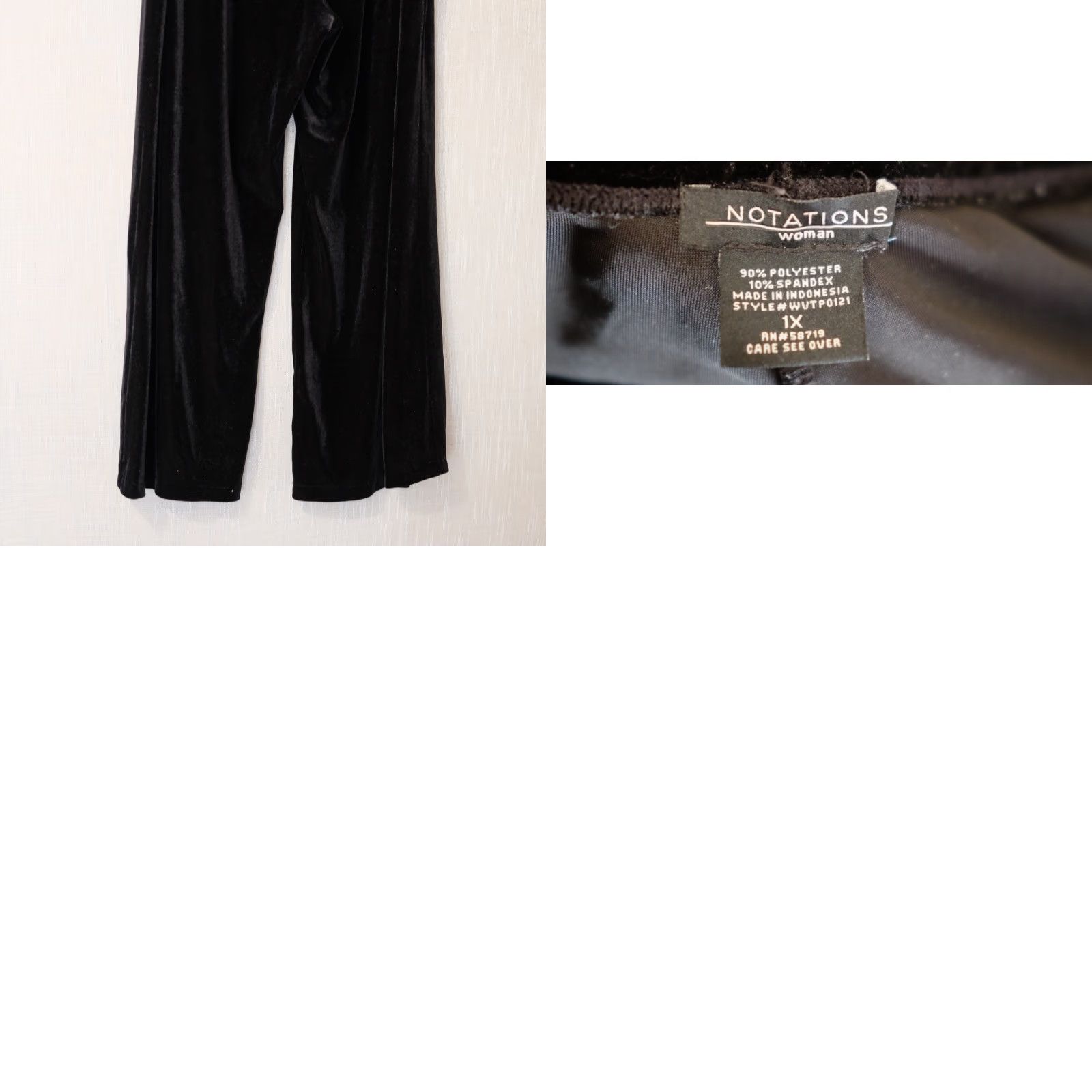 Vintage Notations Black Velvet Wide-Leg Pants Pull On 1X Womens Plus Velvet Pants Wide-Leg 1X Notations Womens Size 40" / US 18 - 8 Thumbnail