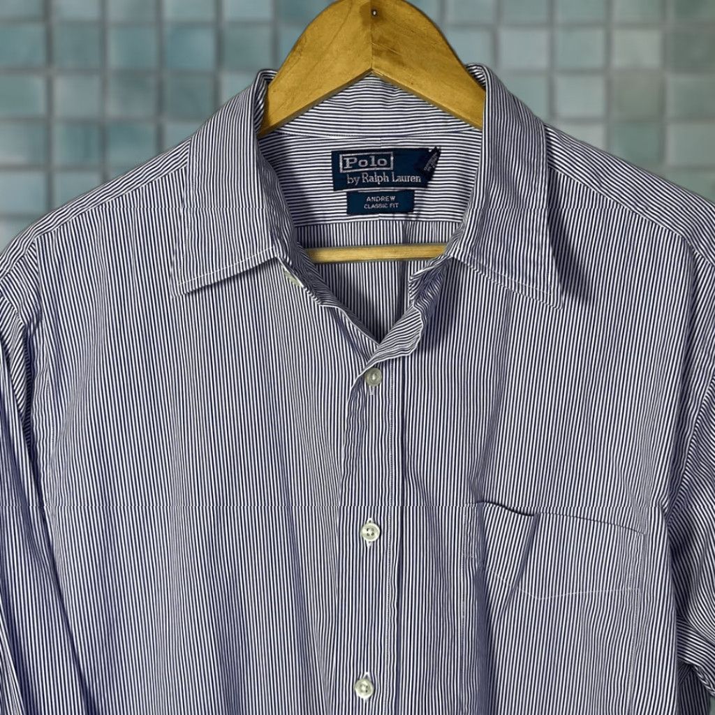 Ralph Lauren Polo Ralph Lauren Andrew Classic Fit Shirt Striped Purple White Cotton 16.5 Multicolor Mens Long Sleeve Button-Up Shirt Size US XL / EU 56 / 4 - 1 Thumbnail