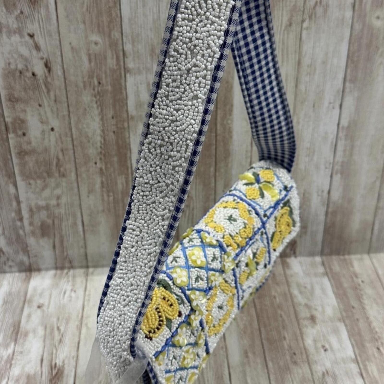 Marsell TikTok Viral Yellow and Blue Lemon Toile Tile Beaded Bag Size ONE SIZE - 3 Thumbnail