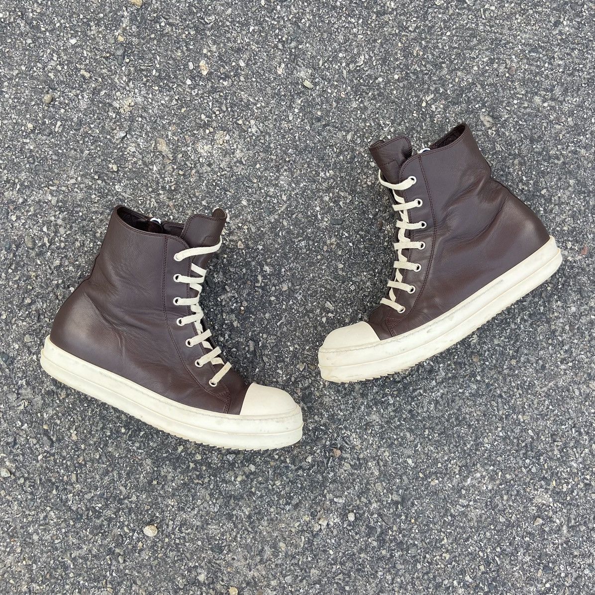 Pre-owned Rick Owens Fw18 Mainline Leather Ramones High - 43 Shoes In Brown