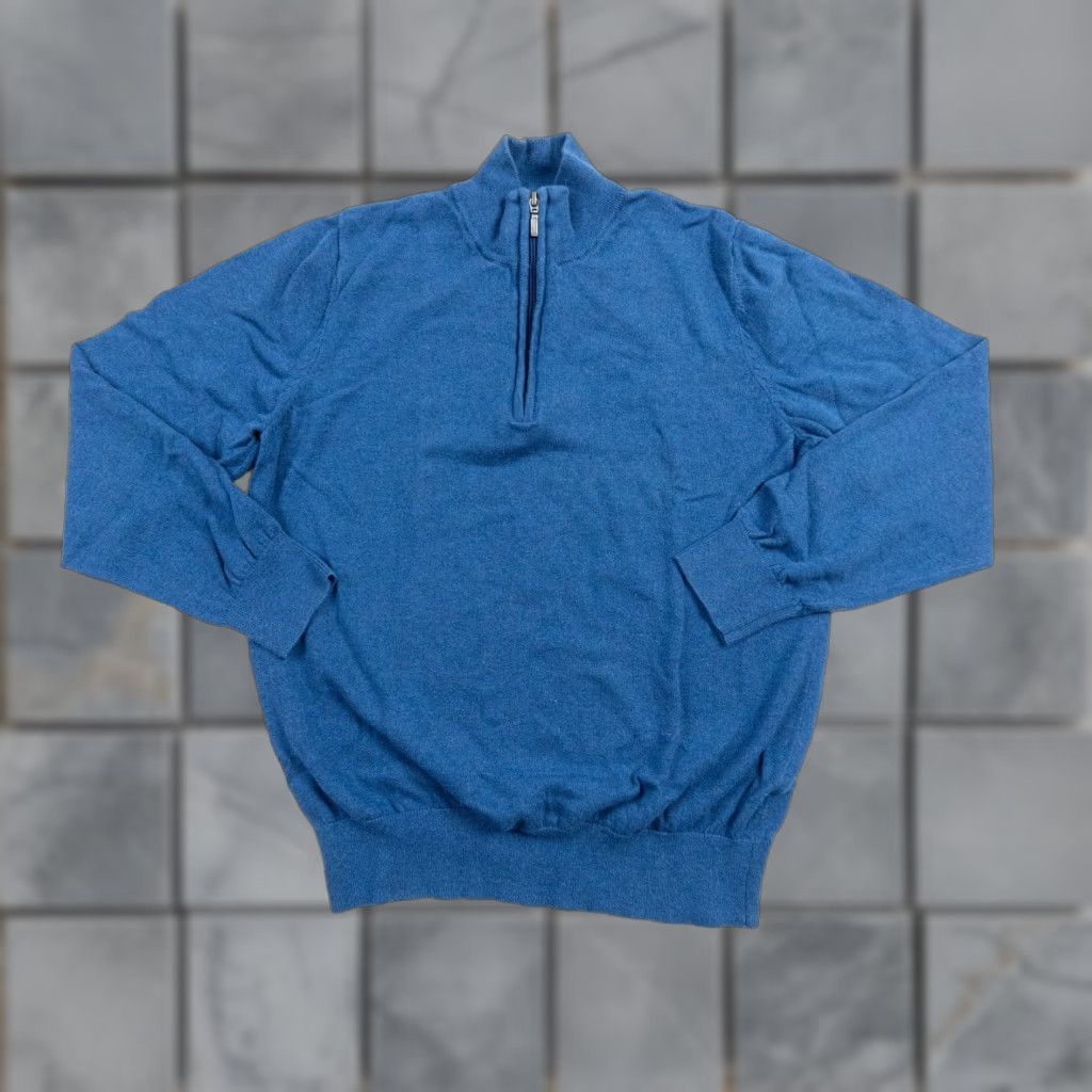 Vintage LL Bean Mens Medium Blue 1/4 Zip Pullover Sweater Cotton Cashmere Blend Knit Mock Neck Preppy Outdoors Size US M / EU 48-50 / 2 - 1 Thumbnail