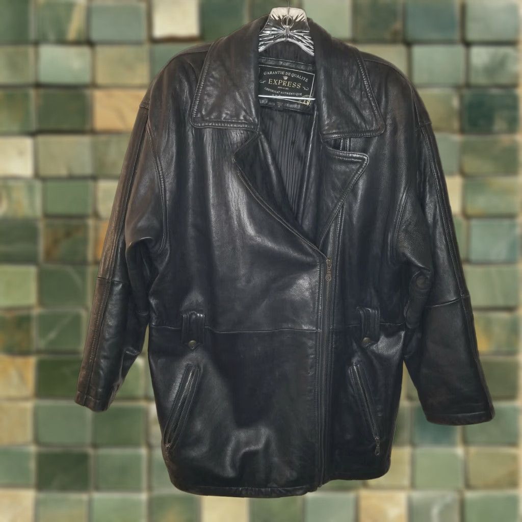 Express VINTAGE Express Leather Biker Jacket Mens Black Full Zip Small Size US S / EU 44-46 / 1 - 1 Thumbnail