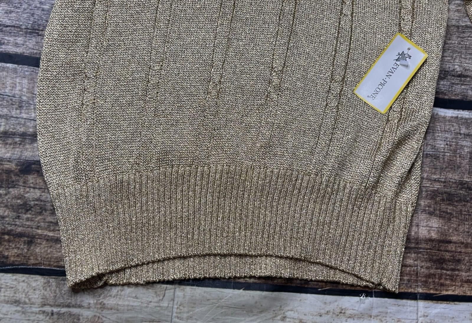Evan Picone Evan Picone Sweater Womens Large Metallic Gold Cable Knit Size L / US 10 / IT 46 - 5 Thumbnail