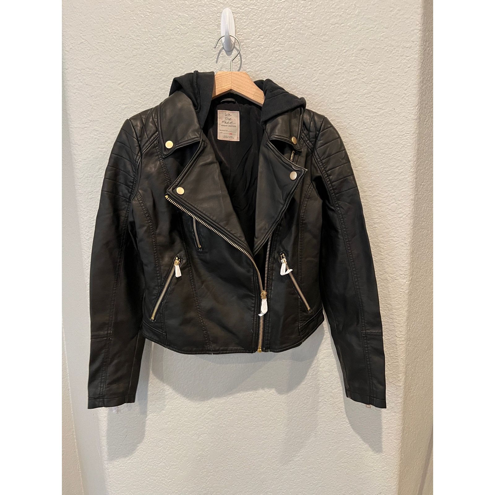 Free People Free People Harriett Hooded Faux Leather Moto Jacket (XS) Size XS / US 0-2 / IT 36-38 - 6 Thumbnail