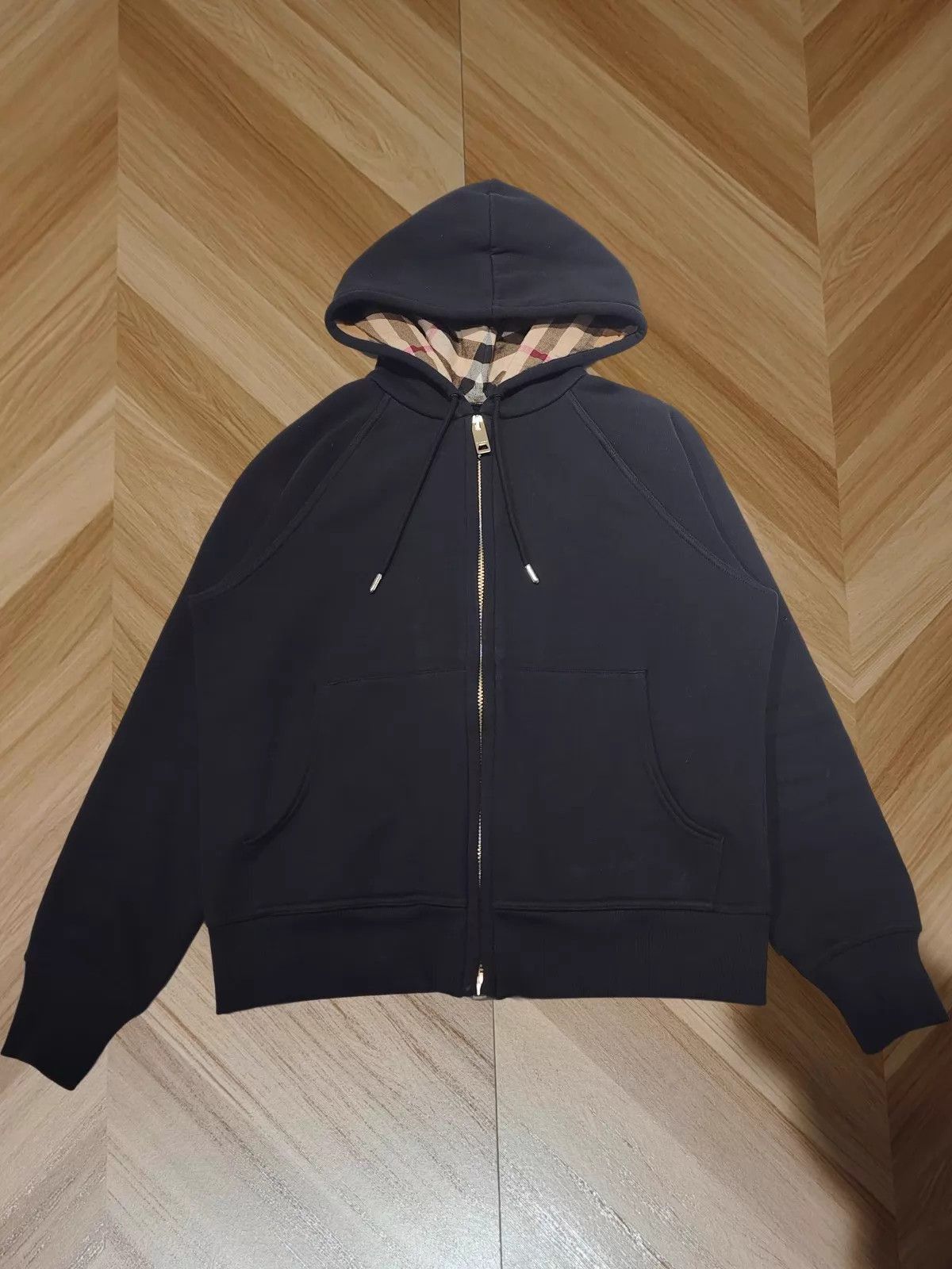 Burberry Black Zip-Up Hoodie with Check Lining, Size M Size US M / EU 48-50 / 2 - 1 Thumbnail