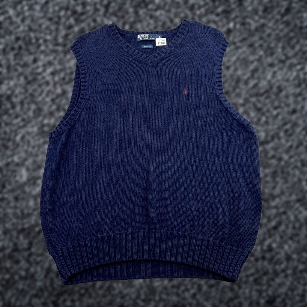 Polo Ralph Lauren Sweater Vest Mens Large Blue Cotton V Neck Pony Logo Classic, Men's