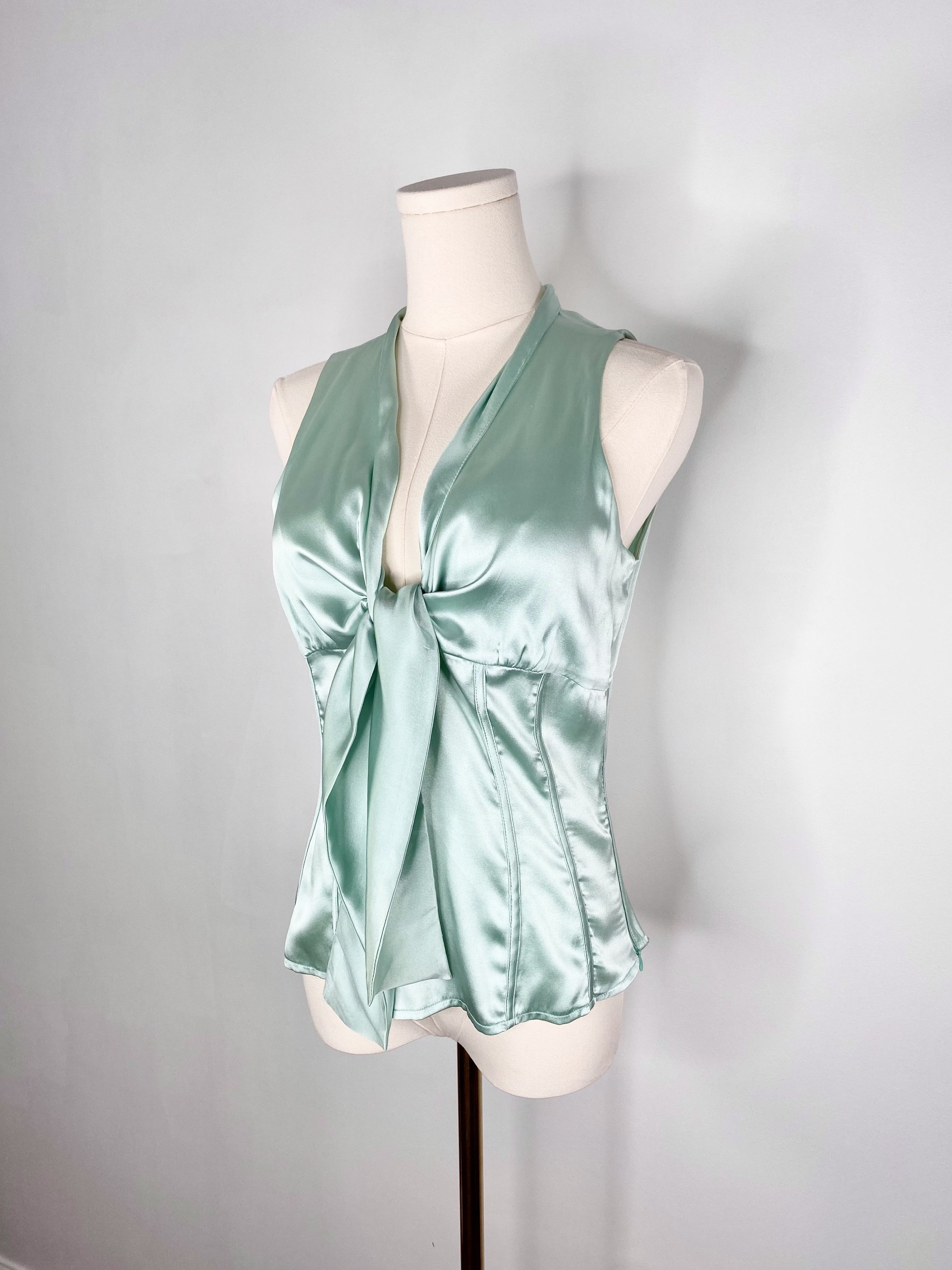 Adolfo Dominguez Adolfo Dominguez - Silk turquoise ribbon blouse Size XS / US 0-2 / IT 36-38 - 3 Thumbnail
