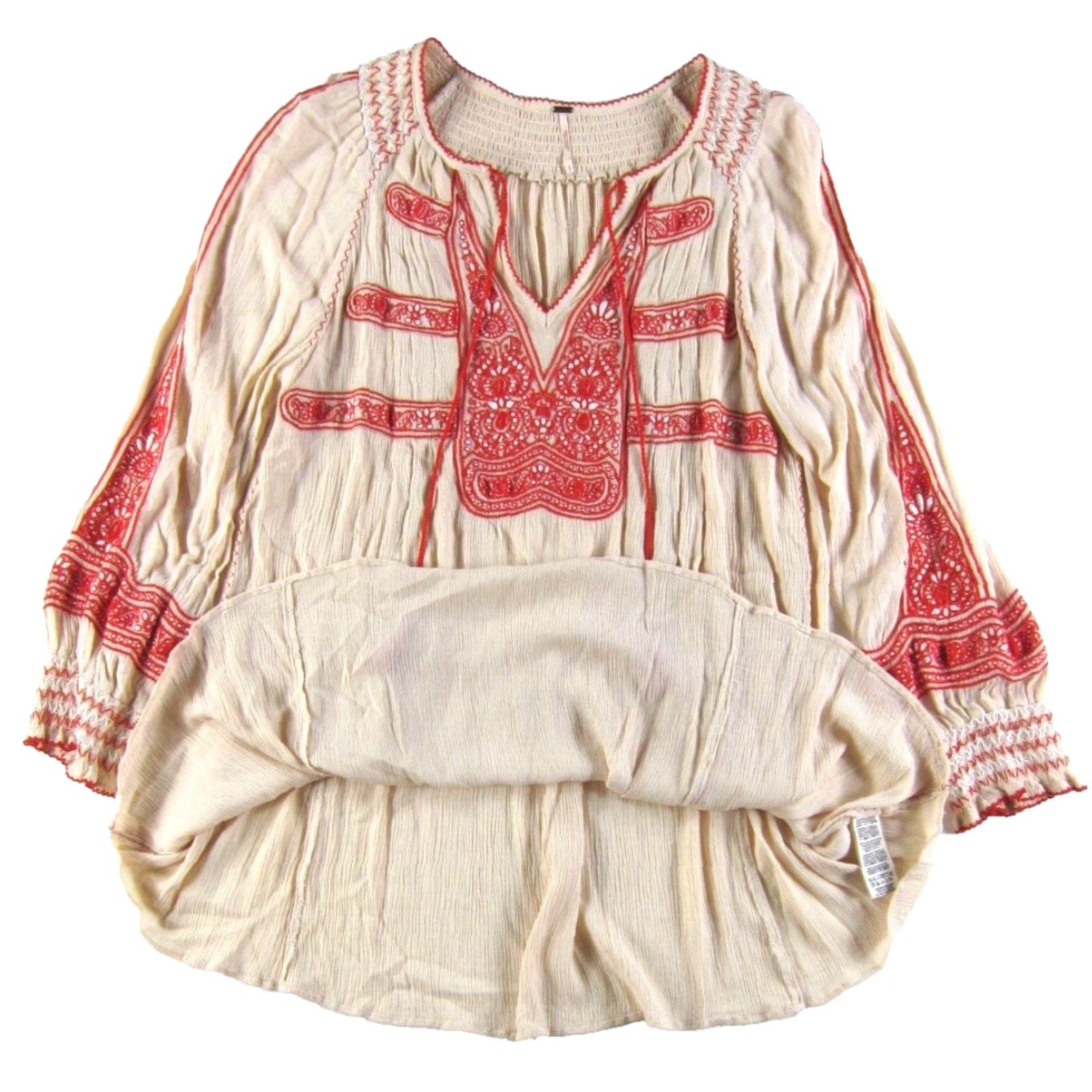 Free People VINTAGE Free People 100% Rayon Pink Red Embroidered Long Sleeve Tunic Smock Dress Small Size S / US 4 / IT 40 - 5 Thumbnail
