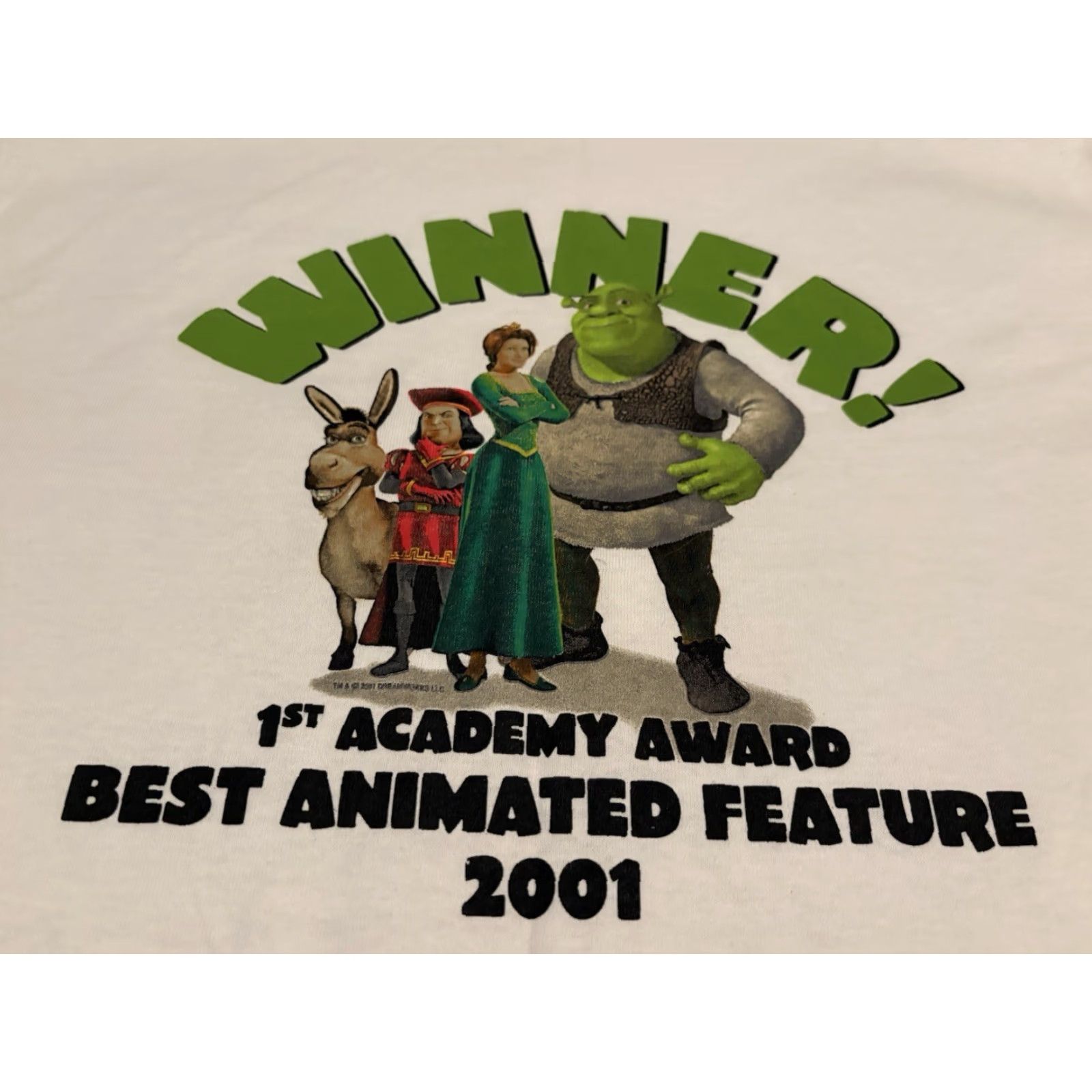 Fruit Of The Loom VINTAGE DreamWorks Shrek 2001 Academy Award Winner Movie Promo Tee T-Shirt Large Mens White Cotton Short Sleeve Crew Neck Graphic Print L Size US L / EU 52-54 / 3 - 2 Thumbnail