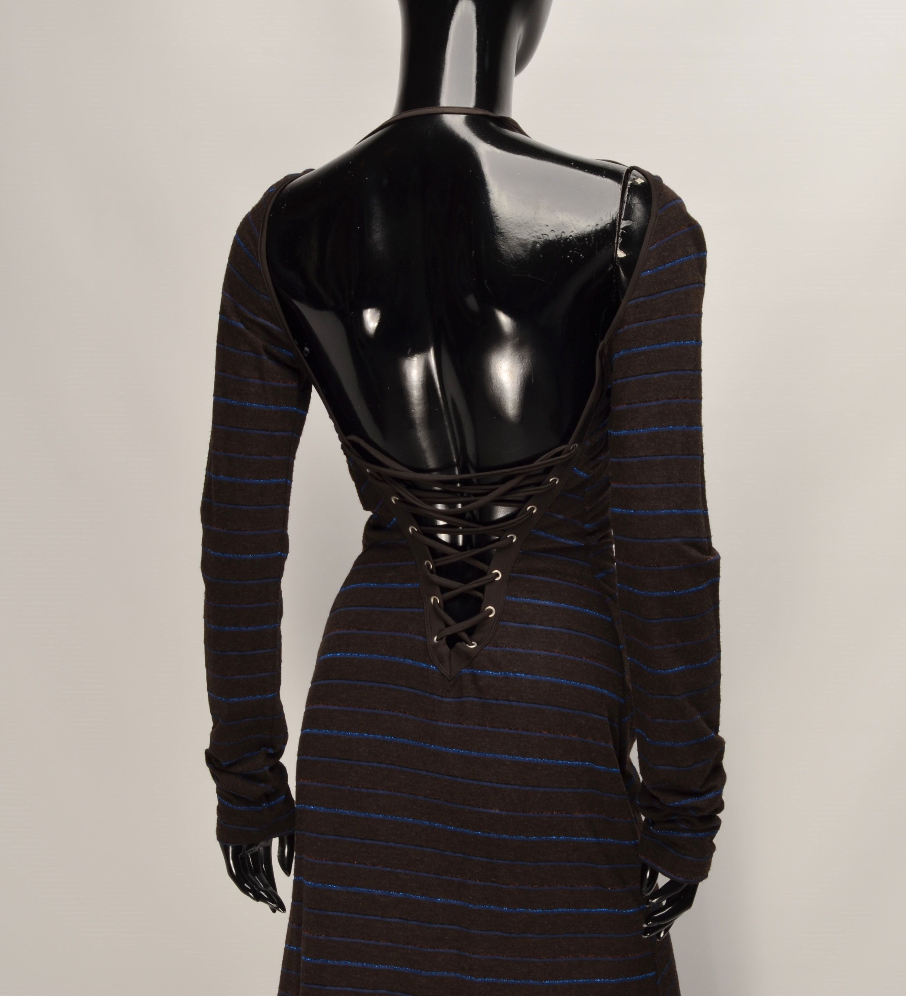 Miss Sixty × Vintage Miss Sixty Striped Knit Bodycon Dress Open Back Lace-Up Size M / US 6-8 / IT 42-44 - 2 Thumbnail