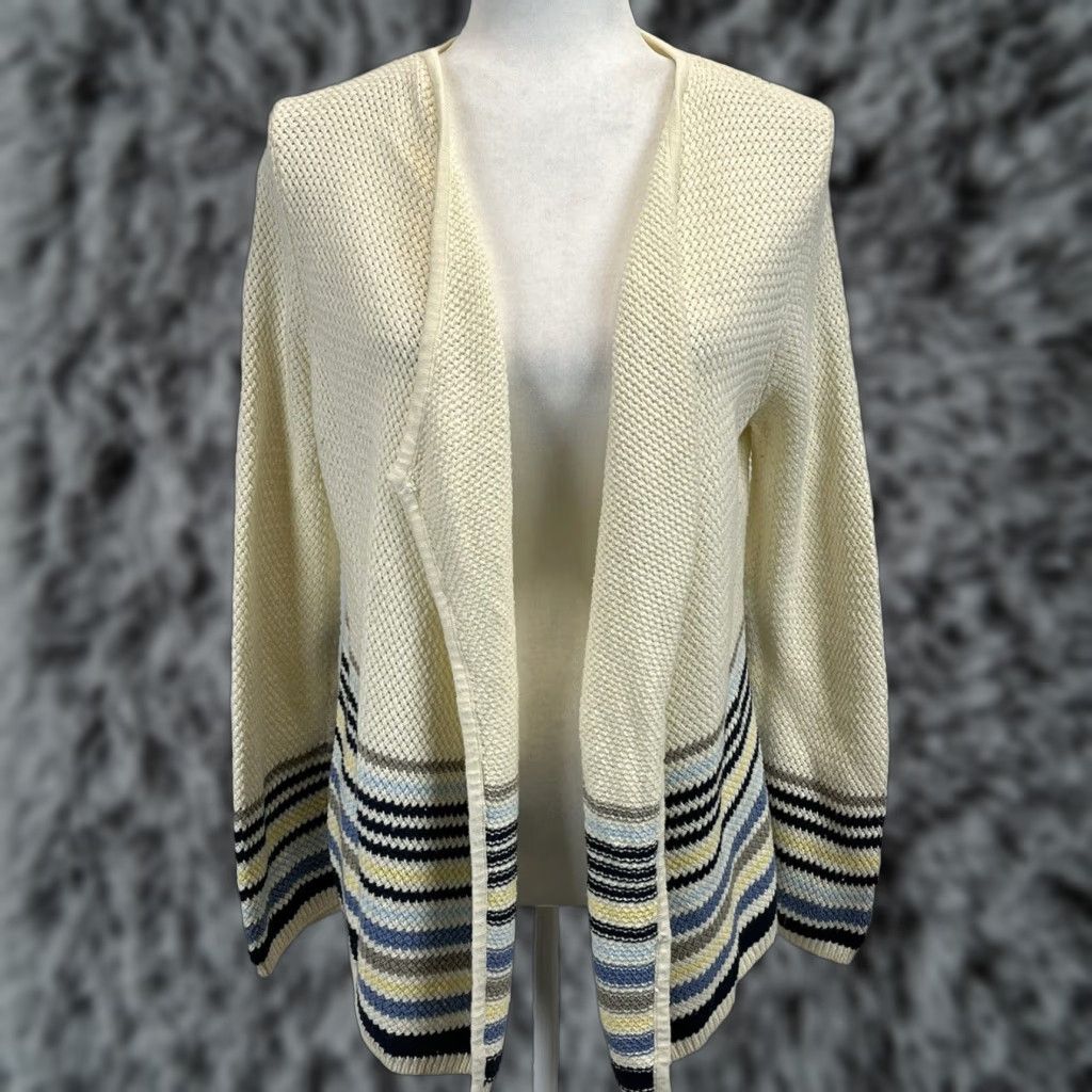 J. Jill J. Jill Ivory Open Front Waterfall Knit Cardigan Sweater Sz M VGUC Size M / US 6-8 / IT 42-44 - 1 Thumbnail